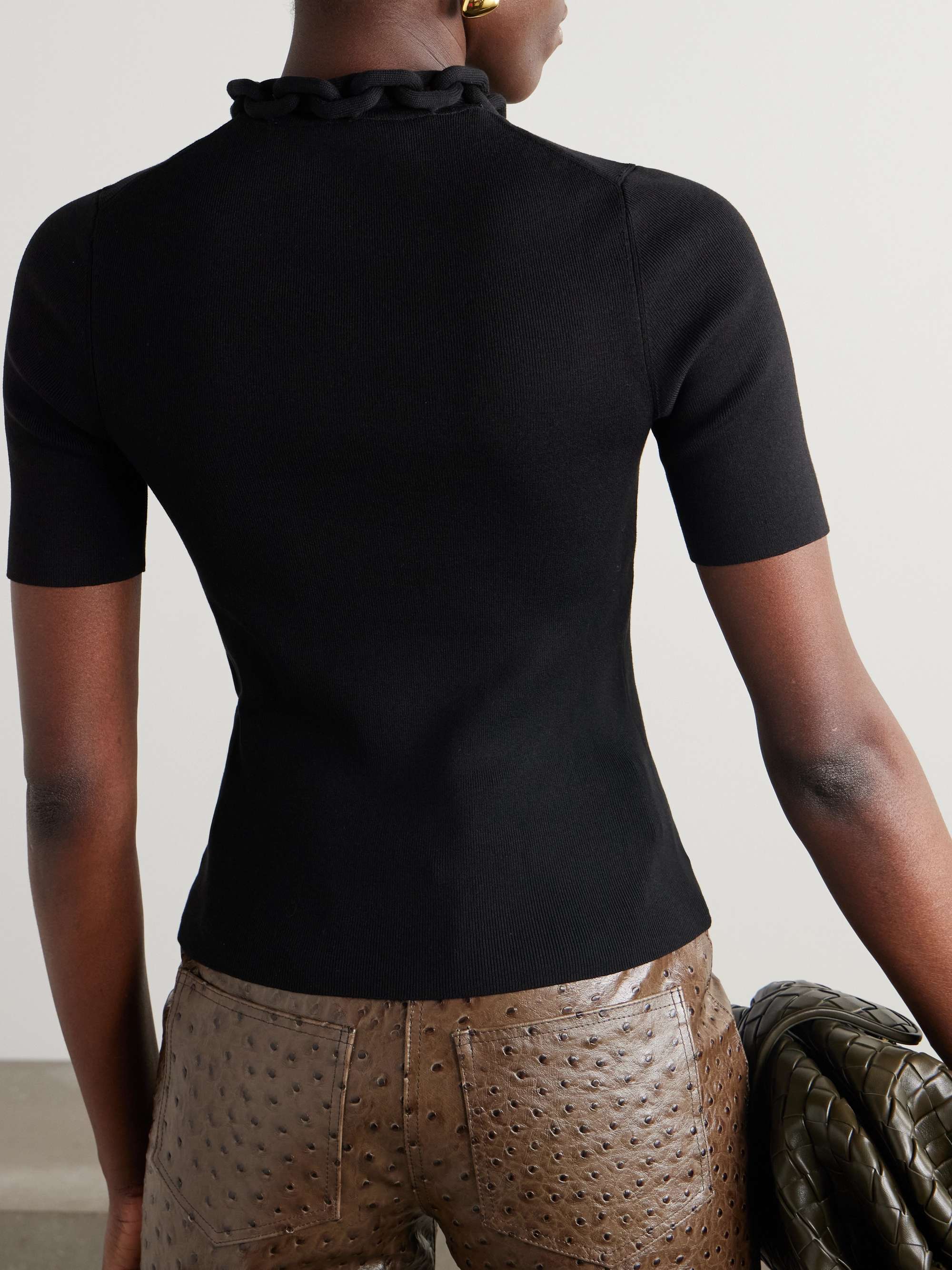 Cropped chain-embellished cotton T-shirt view