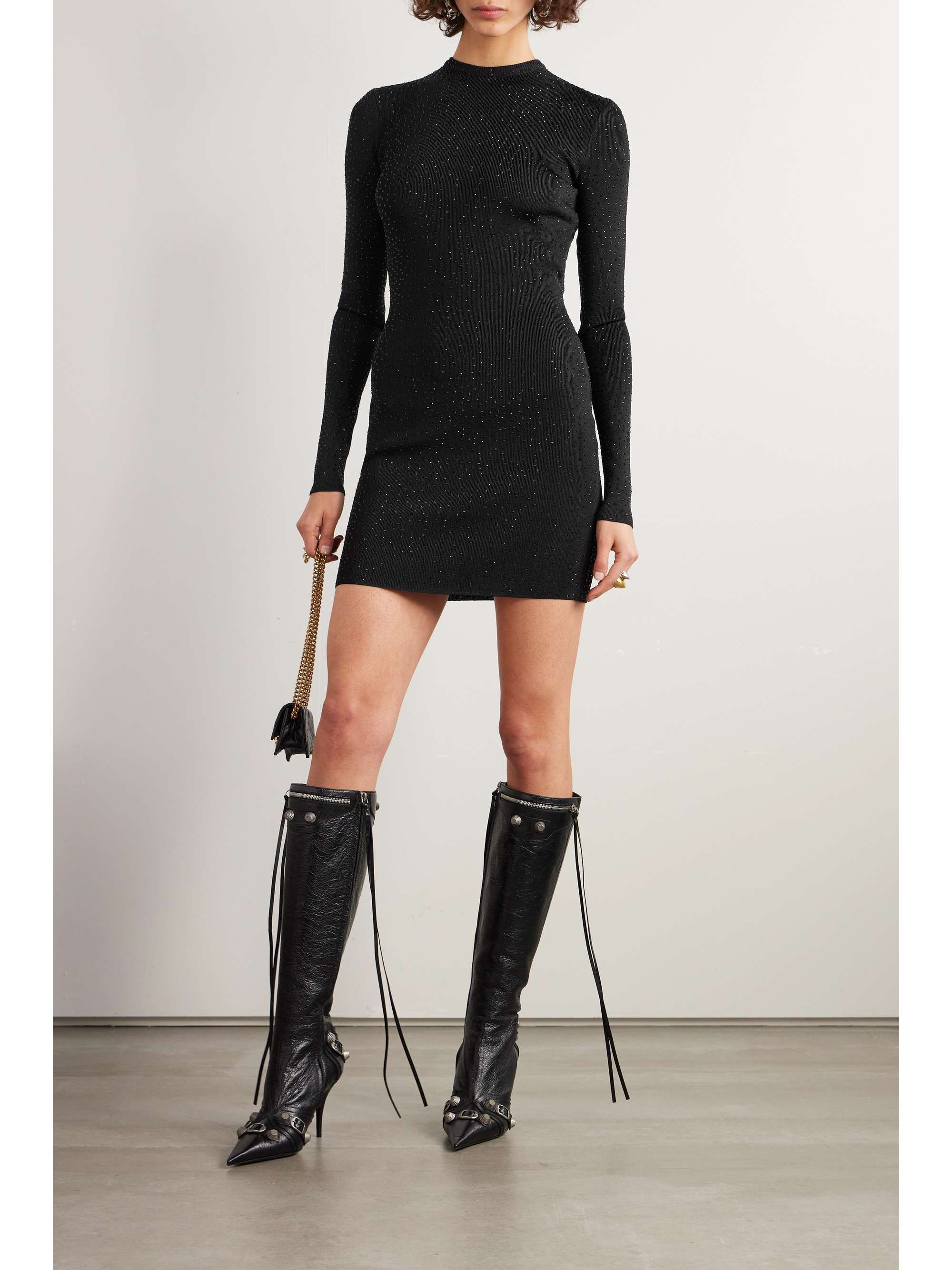 Crystal-embellished stretch-knit mini dress view