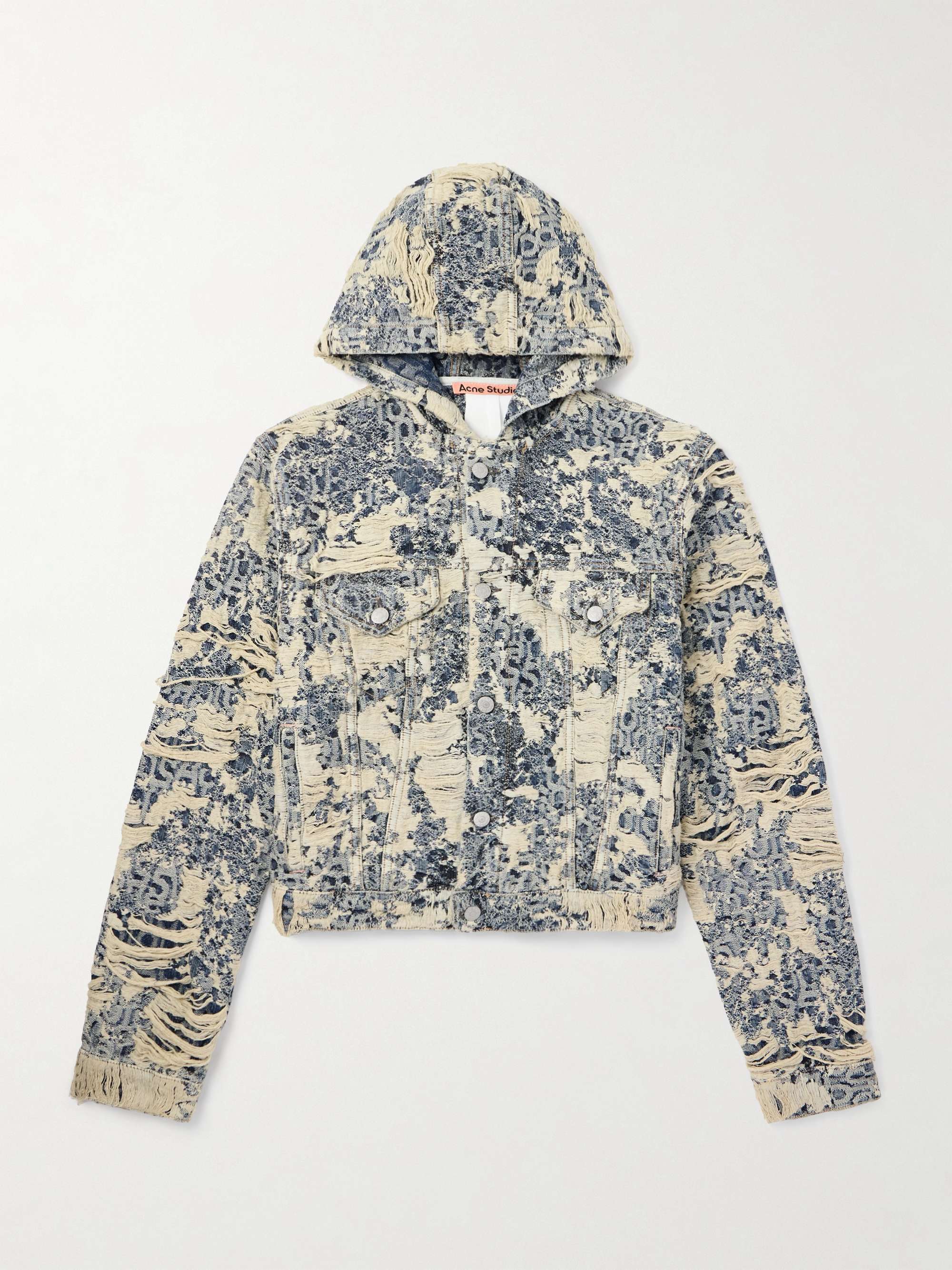 Distressed Logo-Jacquard Denim Hooded Jacket view