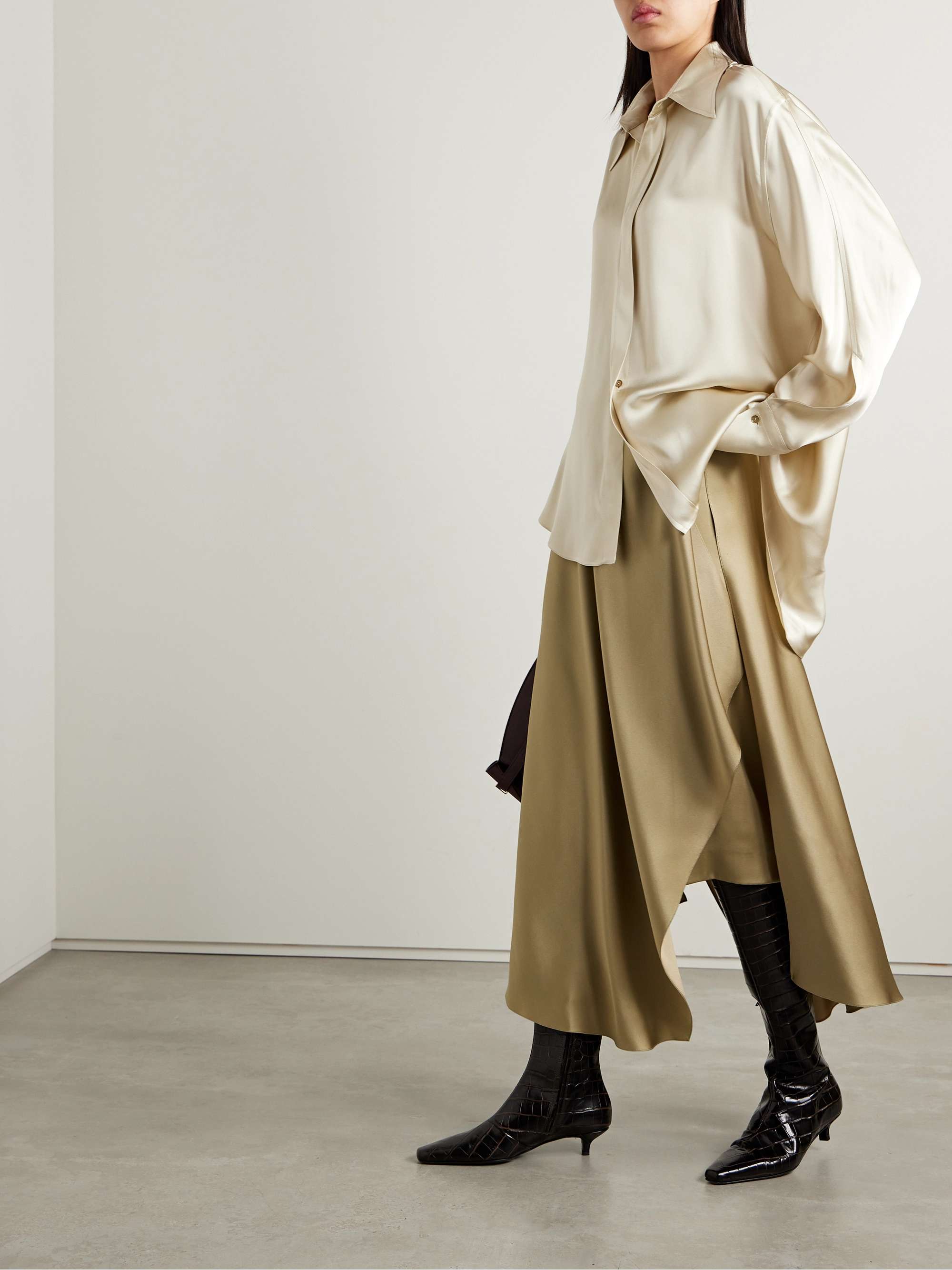 Layered silk-satin midi skirt view