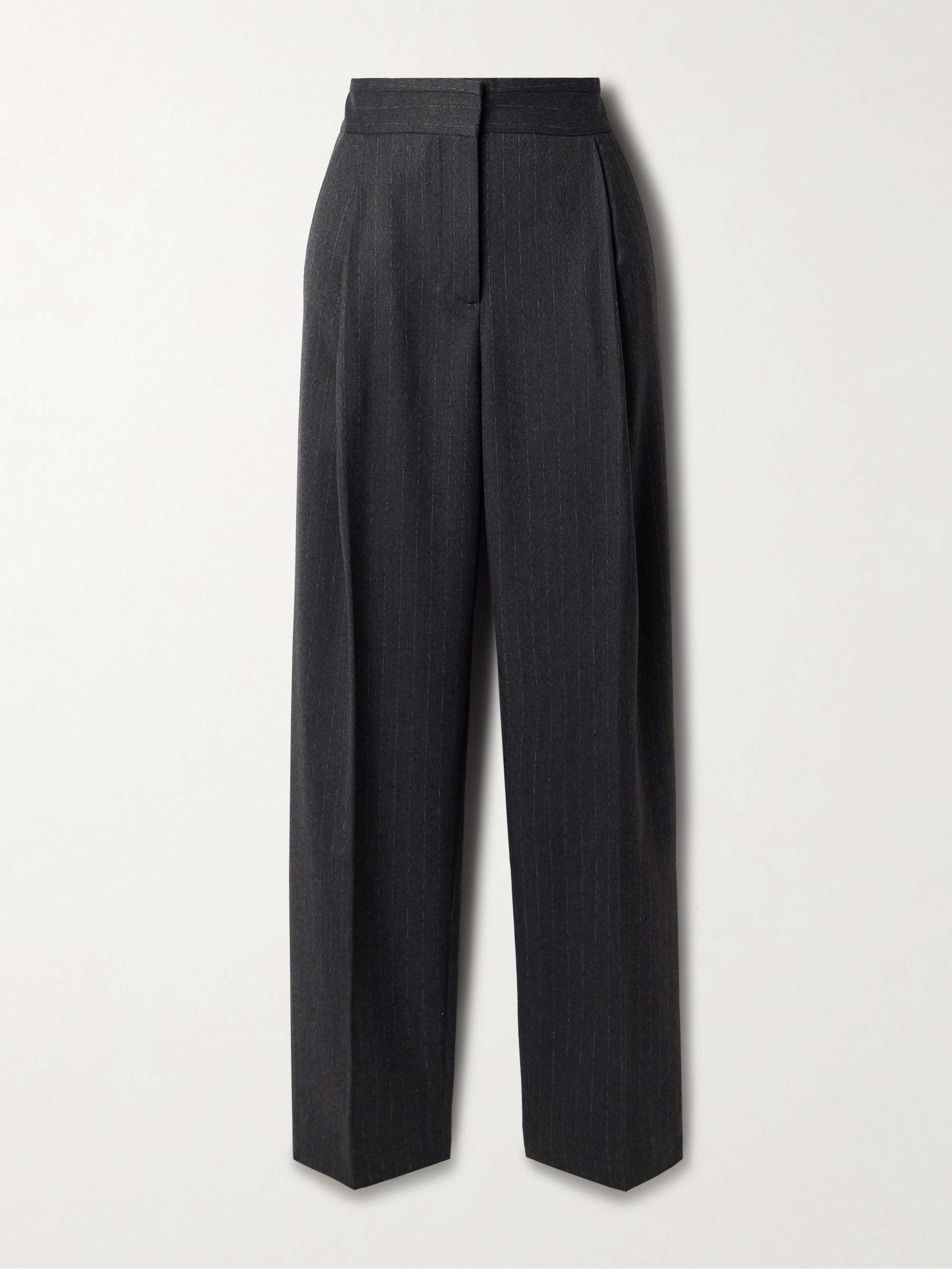 Pleated pinstriped twill straight-leg pants view