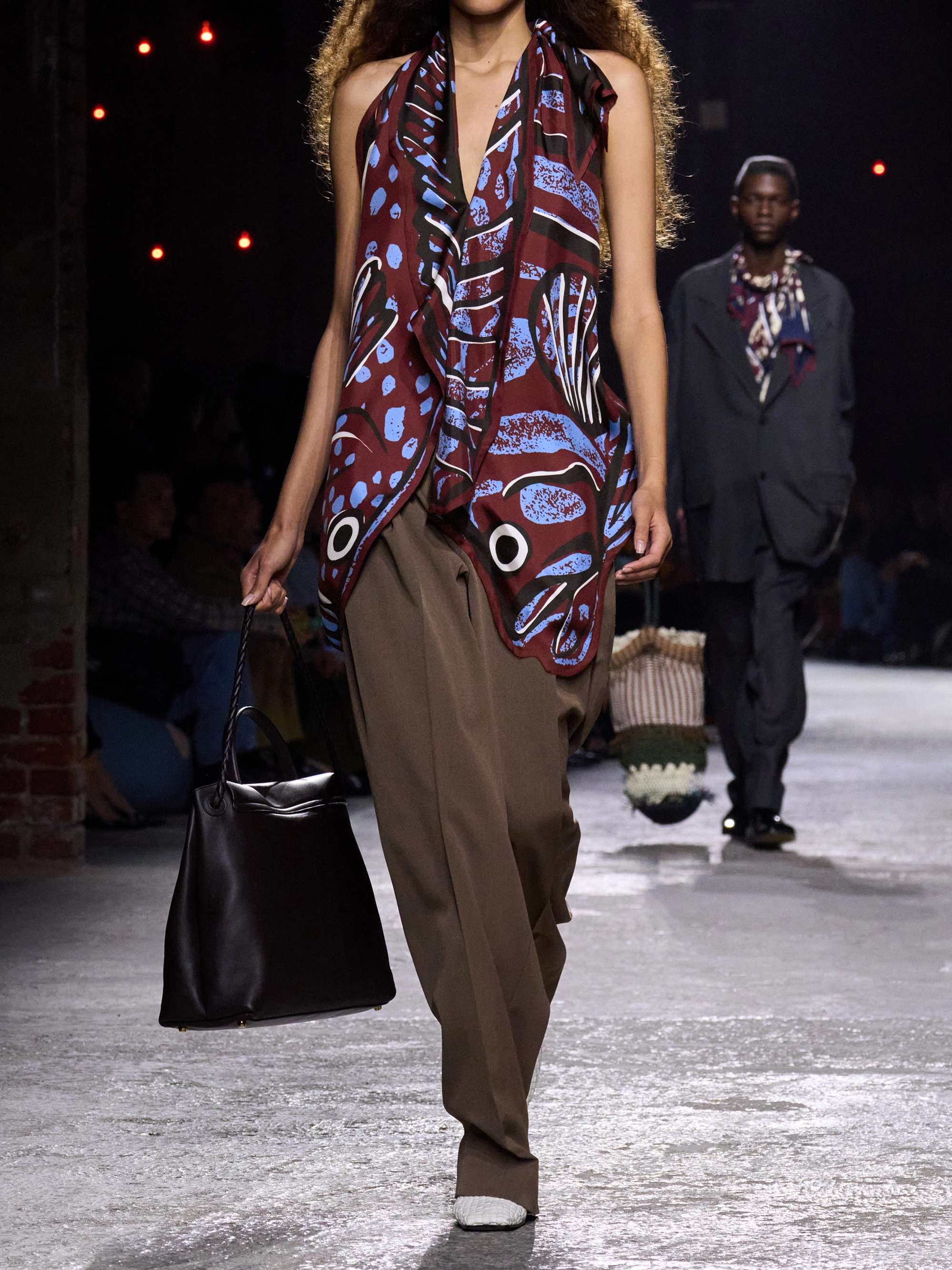 Open-back printed silk-twill halterneck top view
