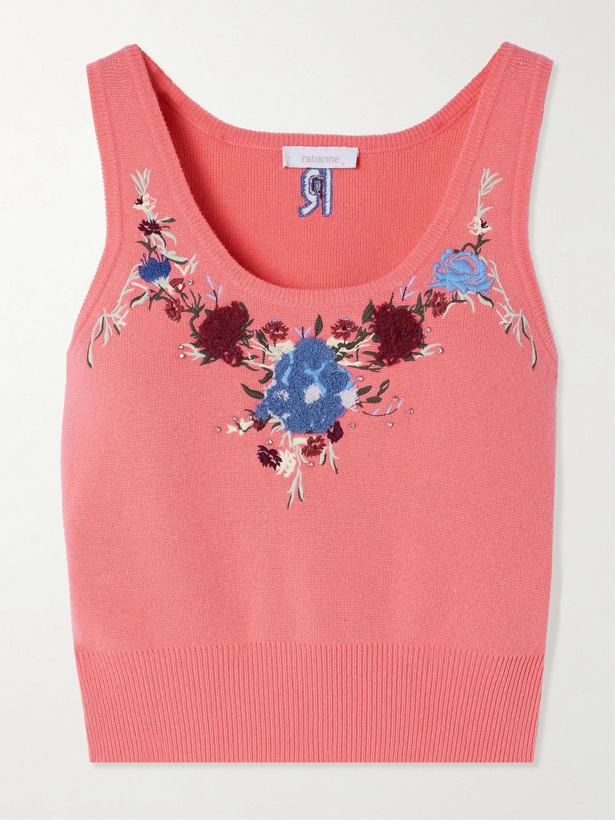 Cropped embroidered crystal-embellished wool and cashmere-blend top view