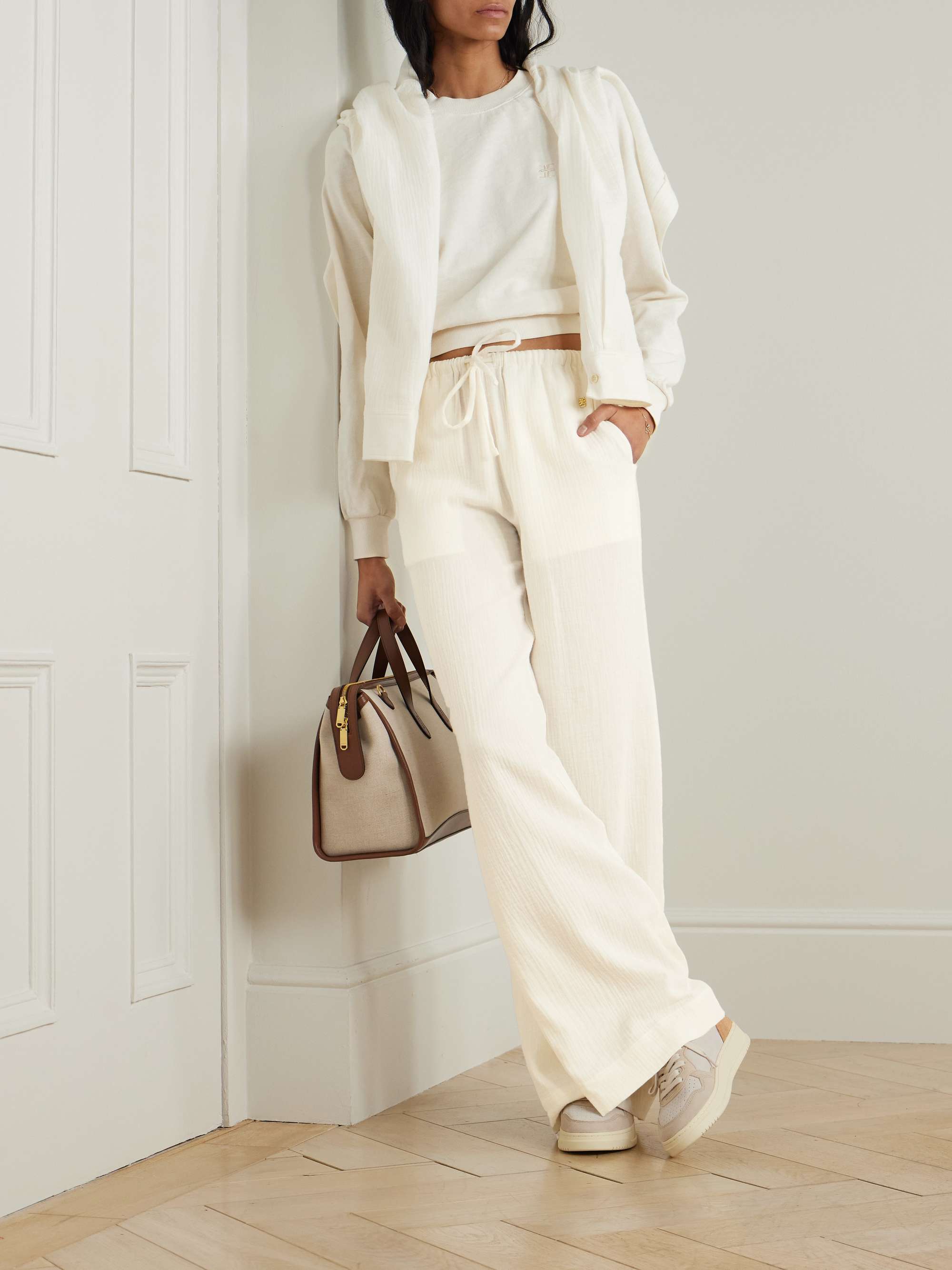 Brody embellished cotton-gauze straight-leg pants view