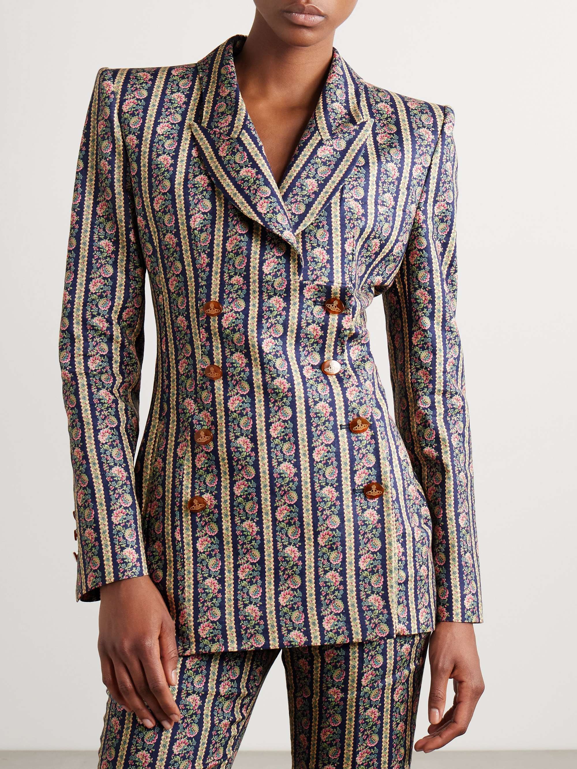 Lelio double-breasted floral-print linen blazer view