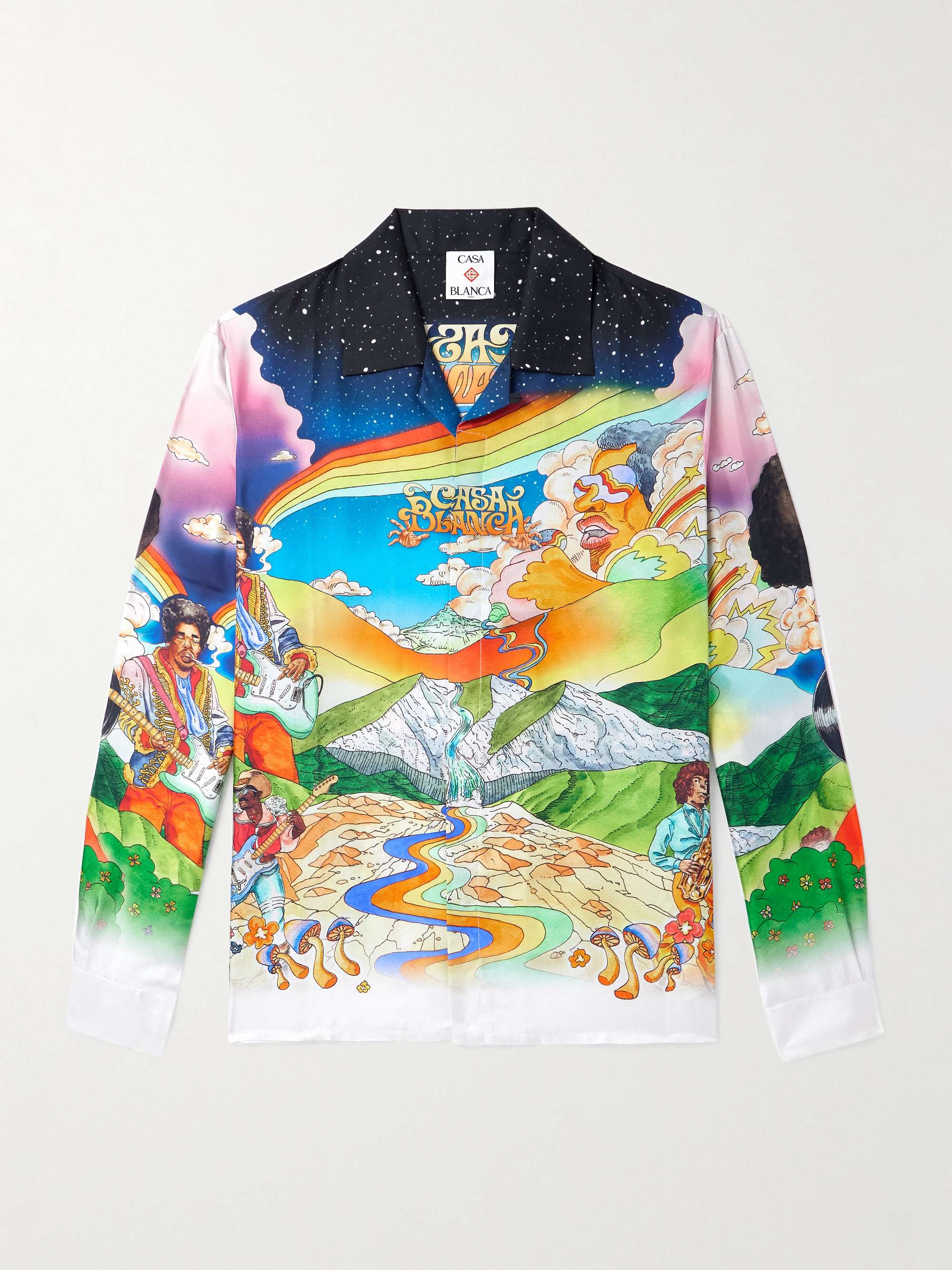 La Musique Convertible-Collar Printed Silk-Twill Shirt view
