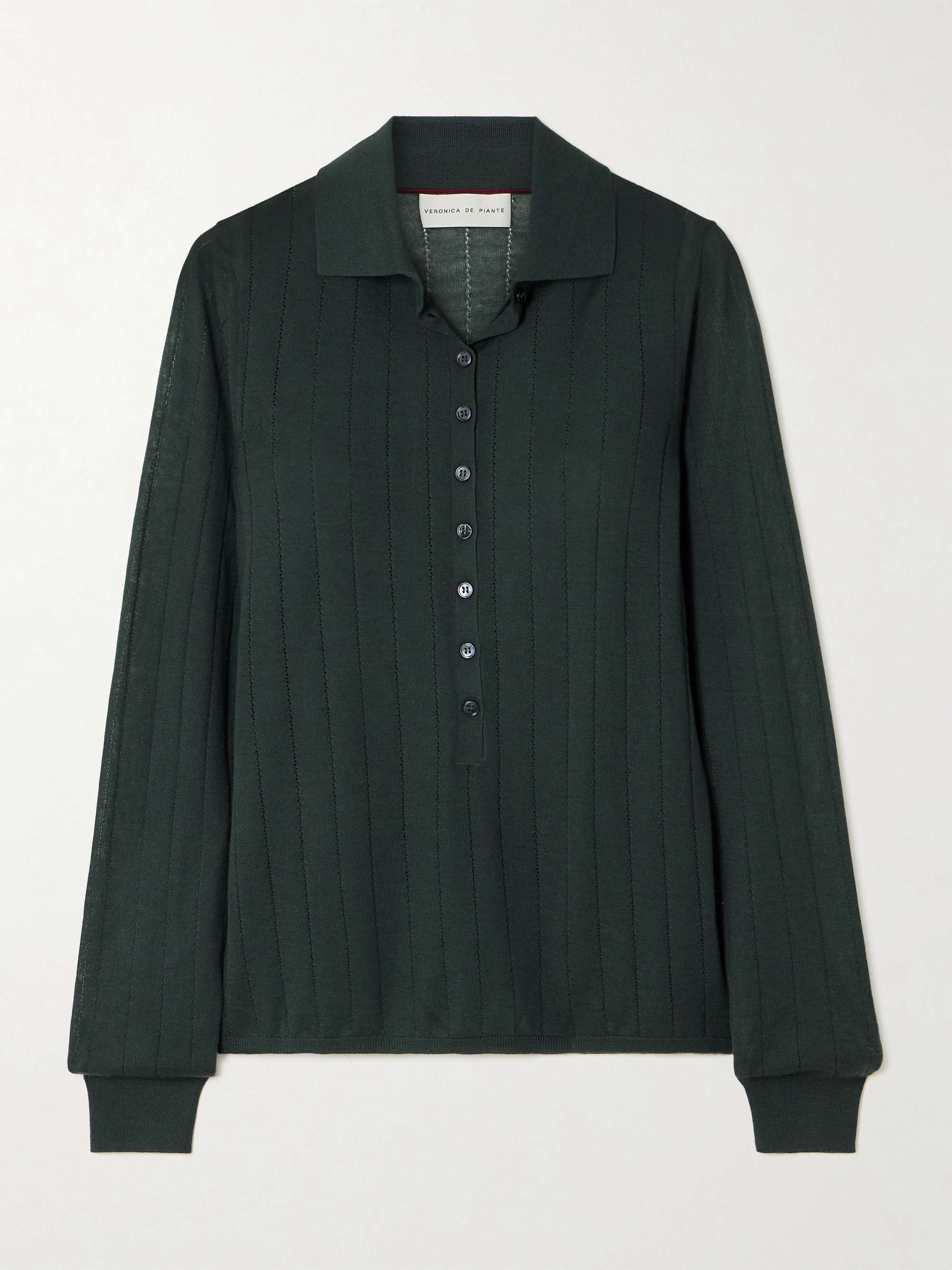 Luna pointelle-knit cashmere polo shirt view