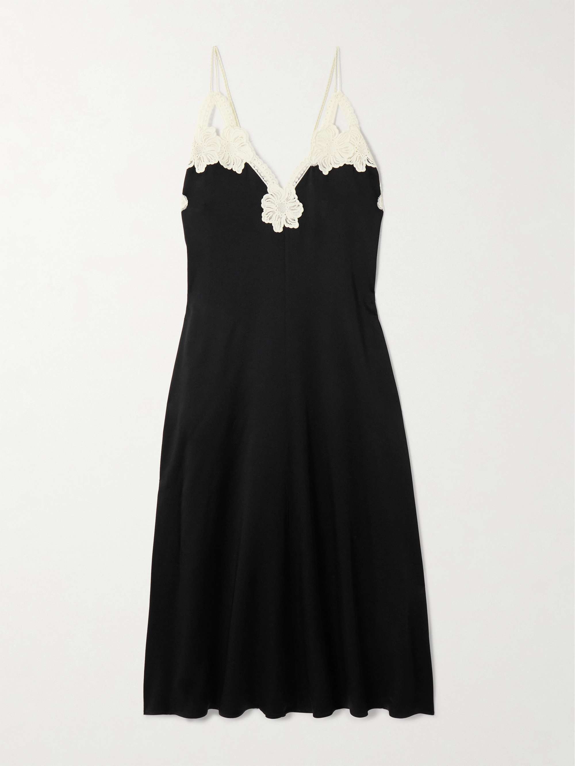 Guipure lace-trimmed satin midi dress view