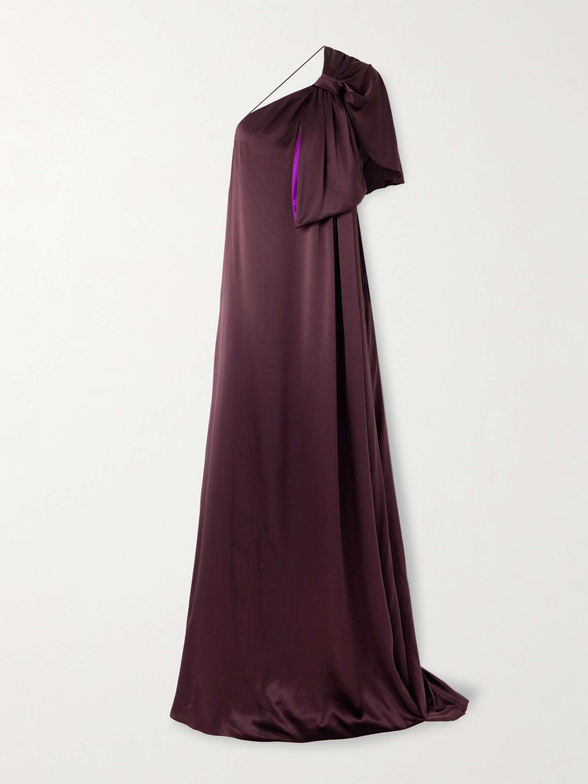 Aeris draped one-shoulder silk-satin gown view