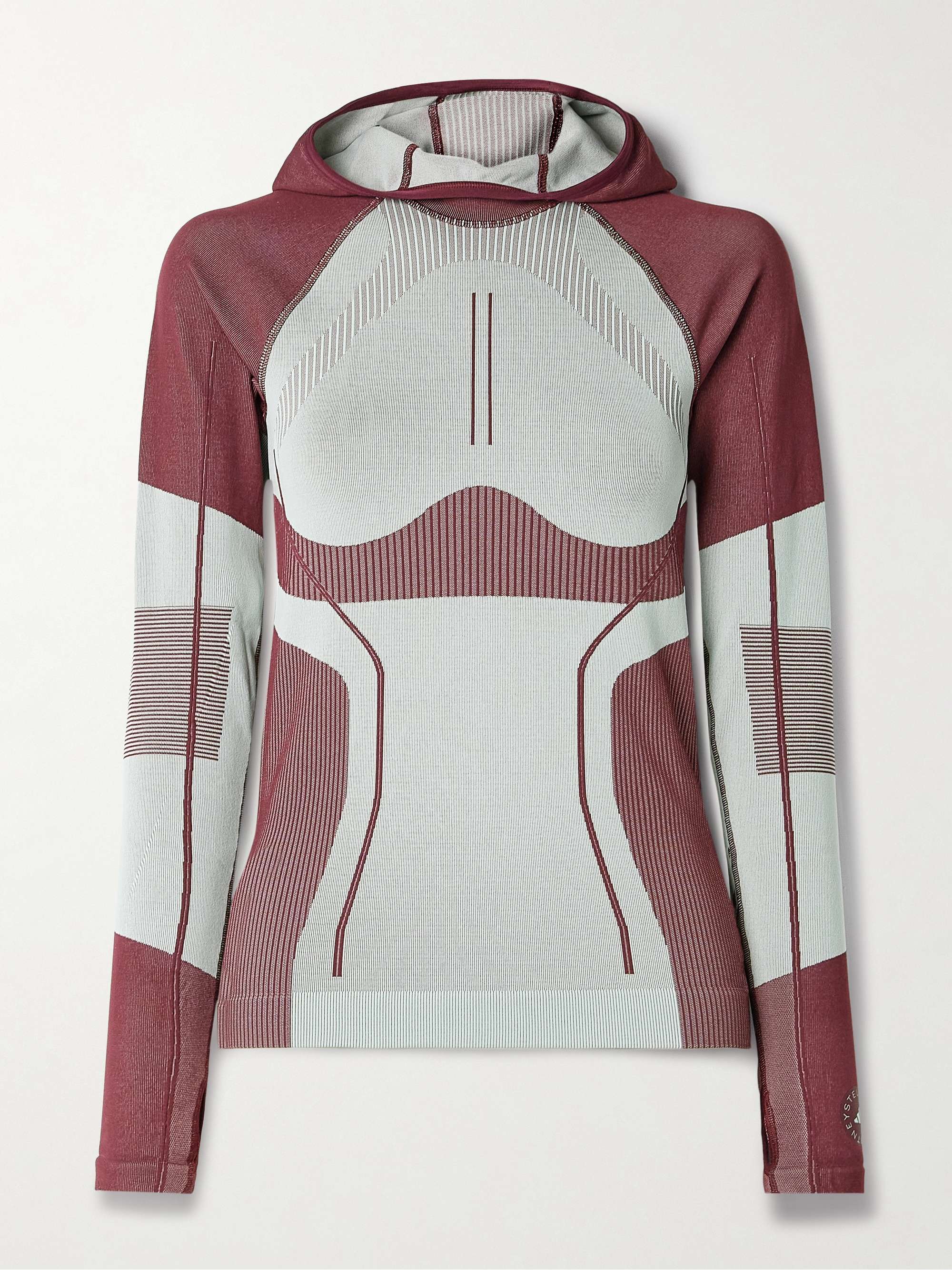 TrueNature hooded ribbed stretch recycled jacquard-knit top view