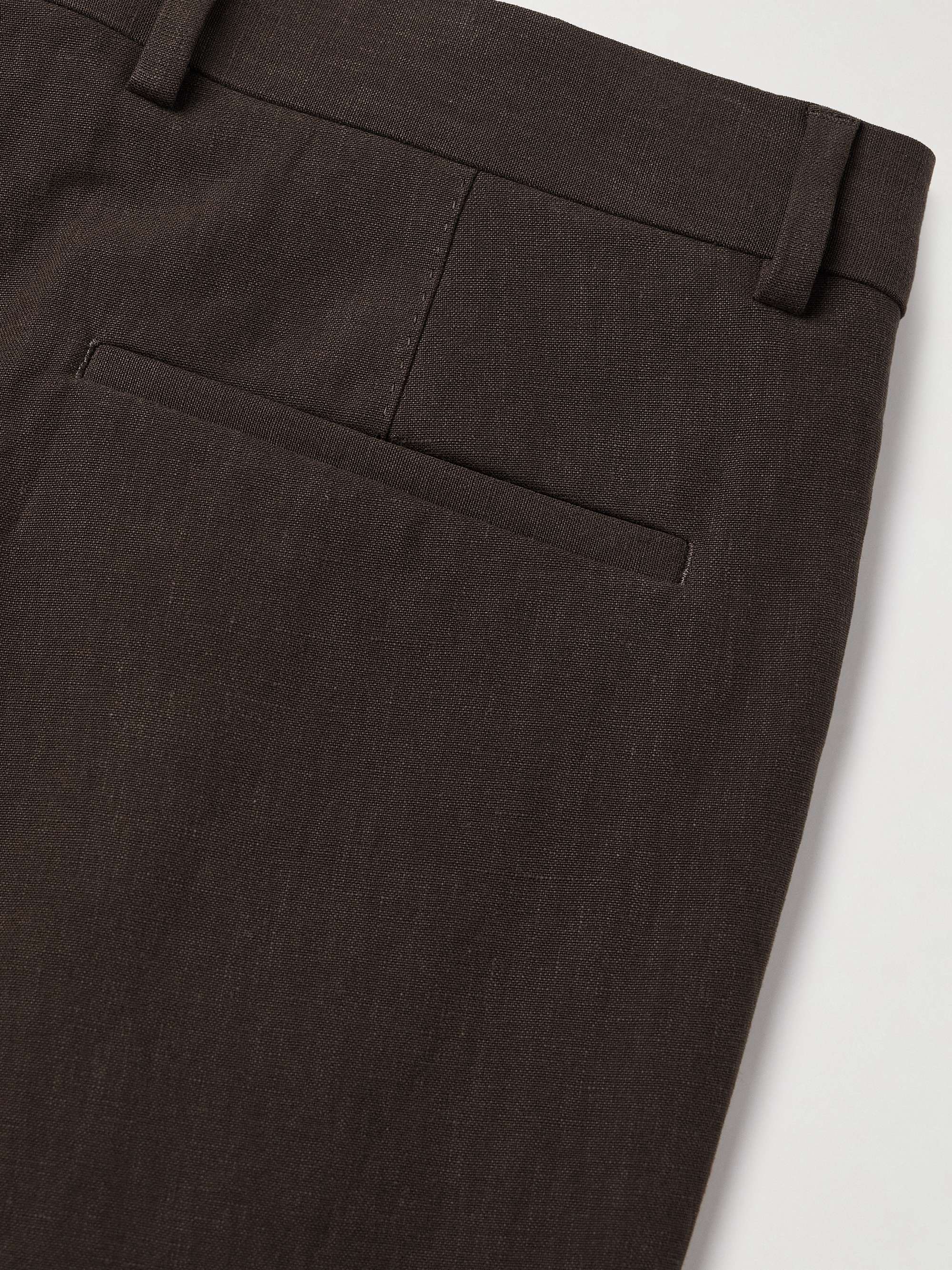 Slim-Fit Pleated Linen Suit Trousers view