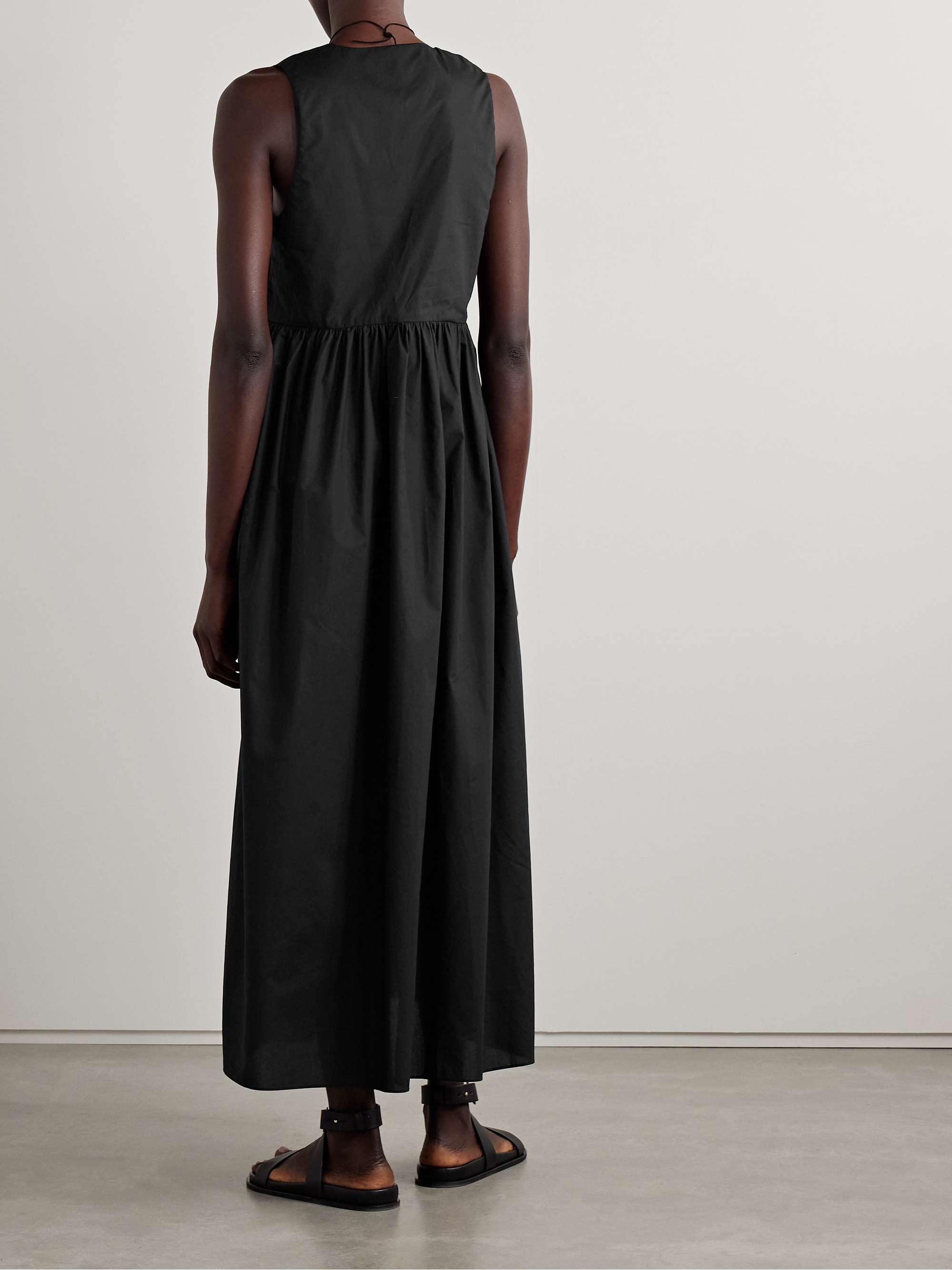 Gathered organic cotton-poplin midi dress view