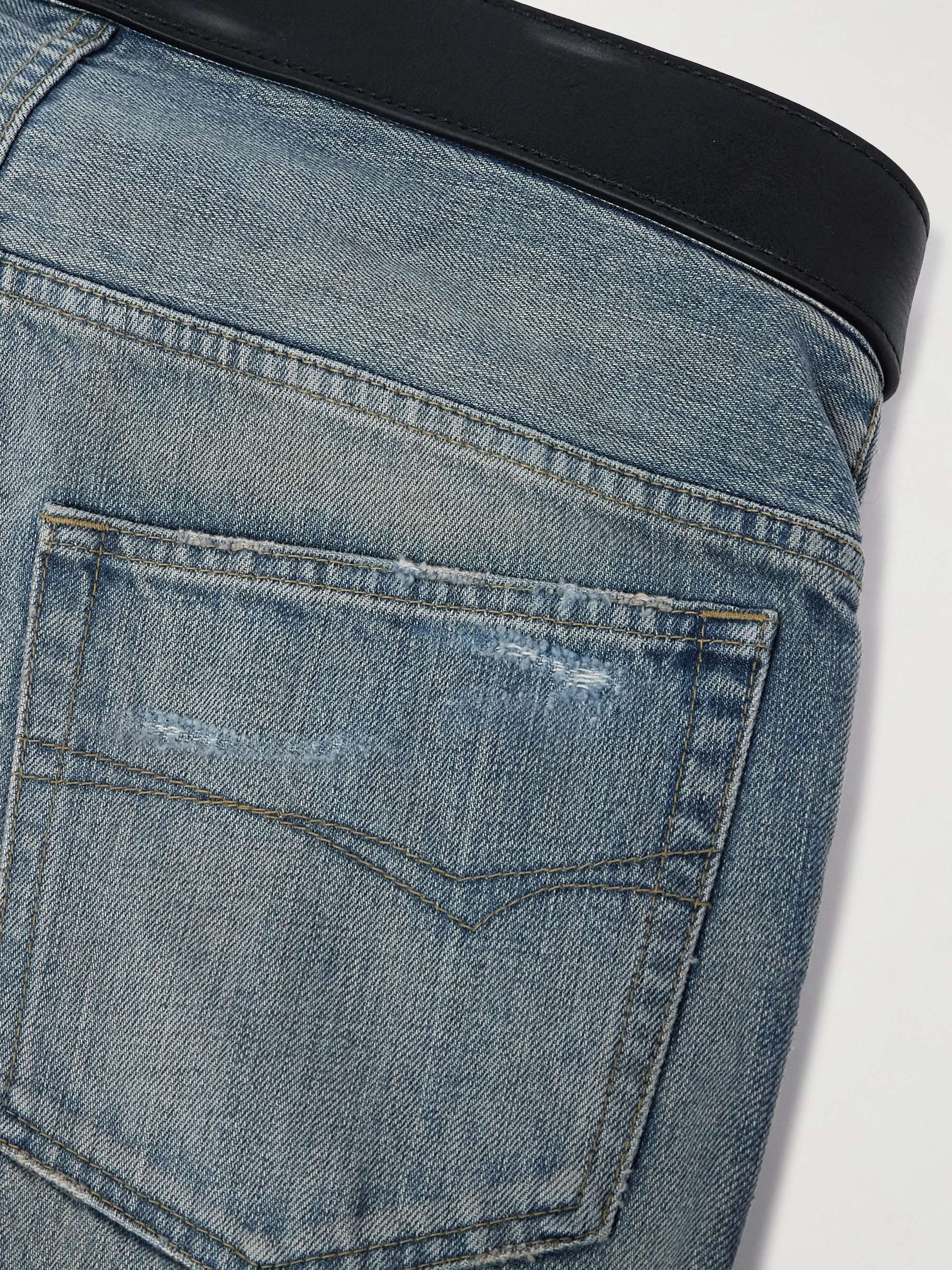 Straight-Leg Belted Distressed Selvedge Jeans view