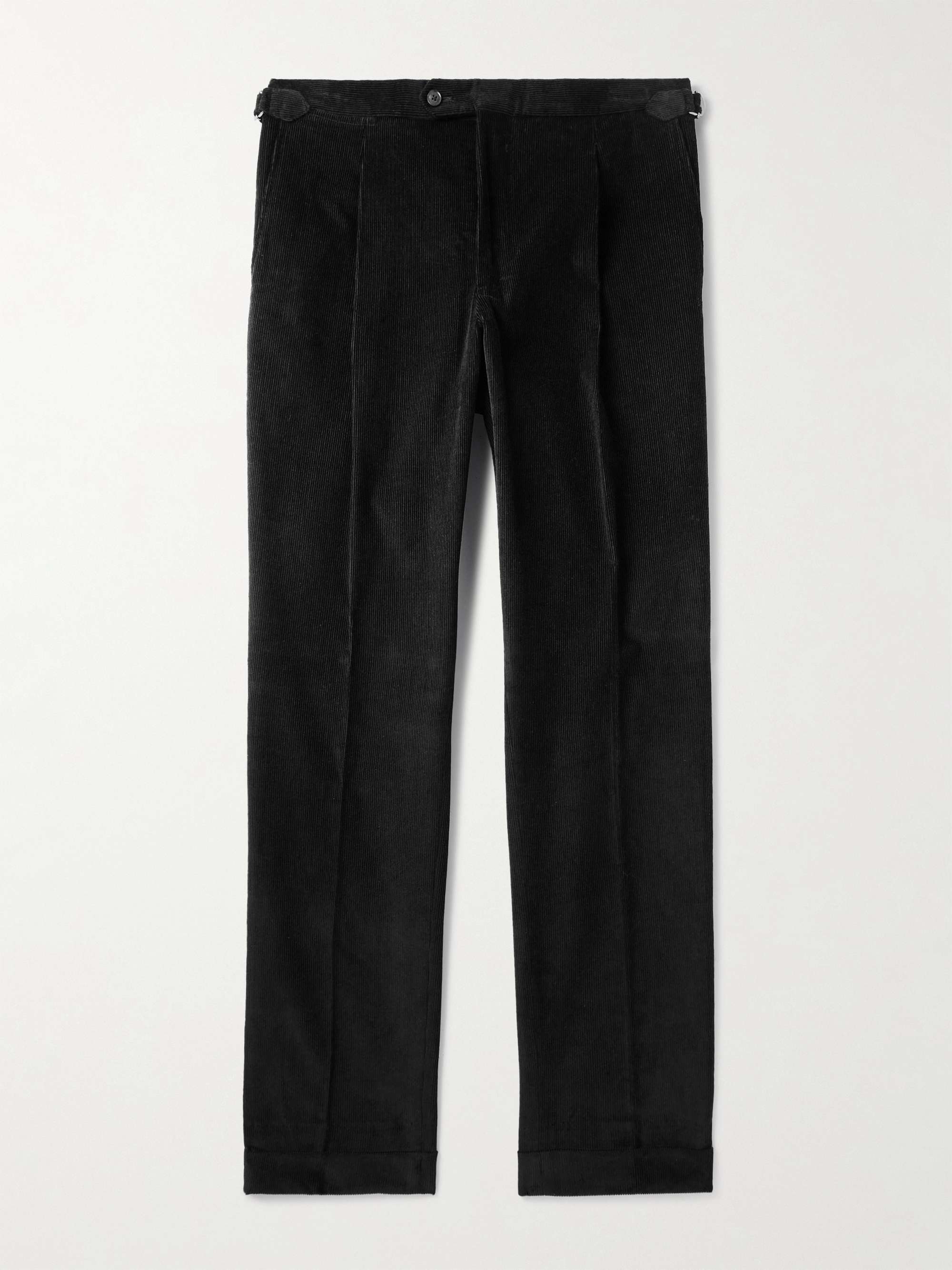 Slim-Fit Pleated Cotton-Corduroy Trousers view