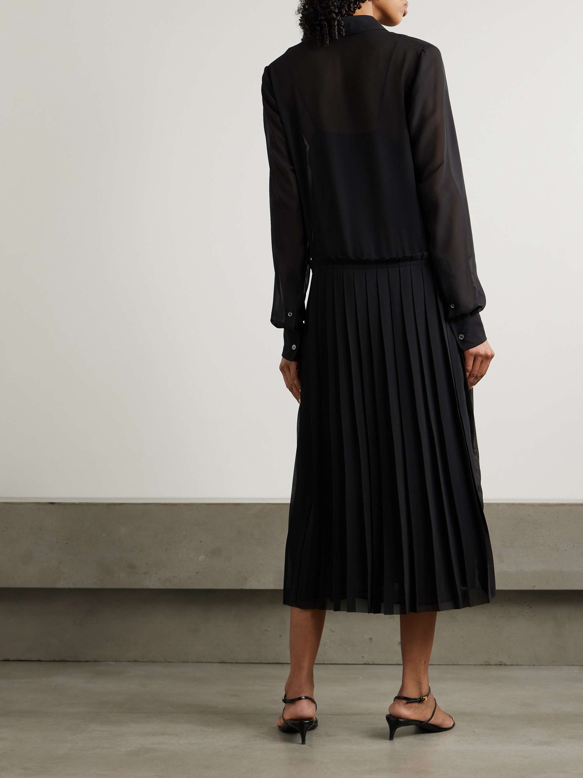 Pleated crepe midi shirt dress view