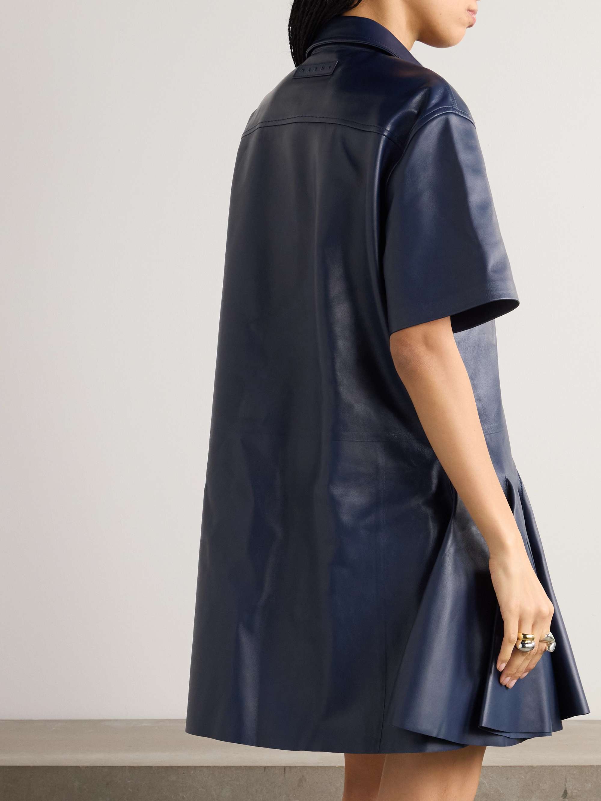 Pleated leather mini shirt dress view