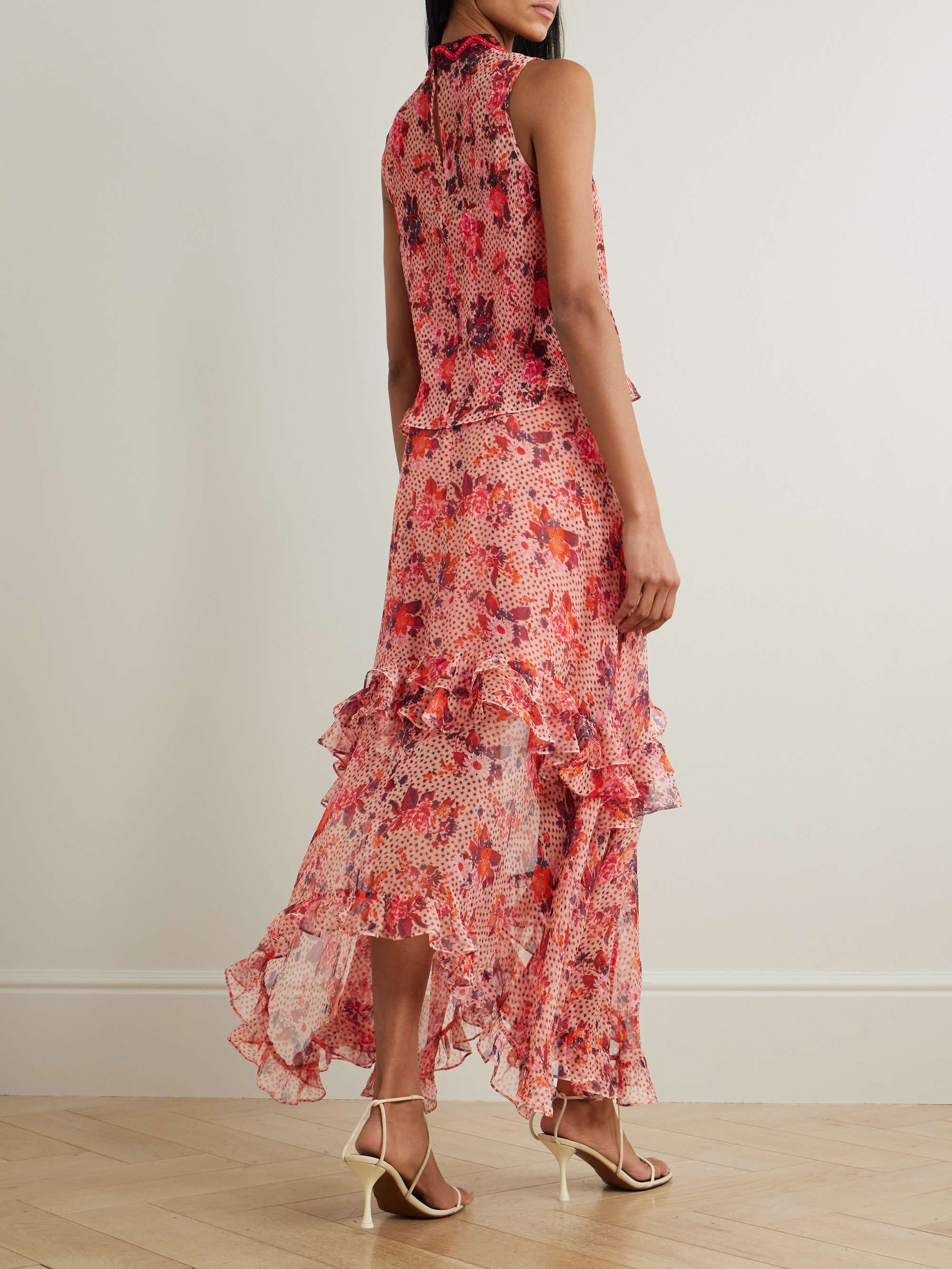 Miri ruffled beaded-embellished printed crepon dress view