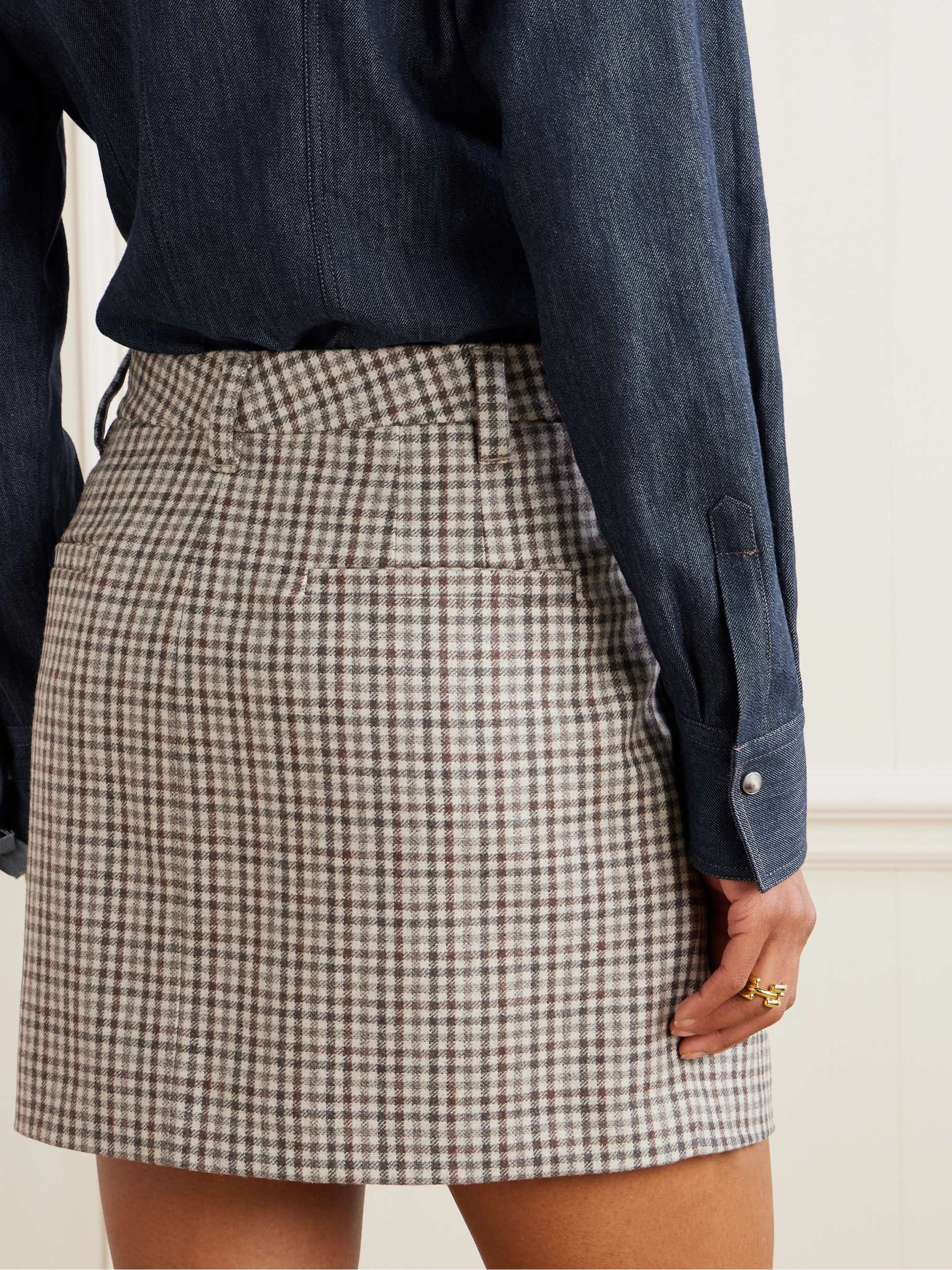 Pleated checked wool mini skirt view