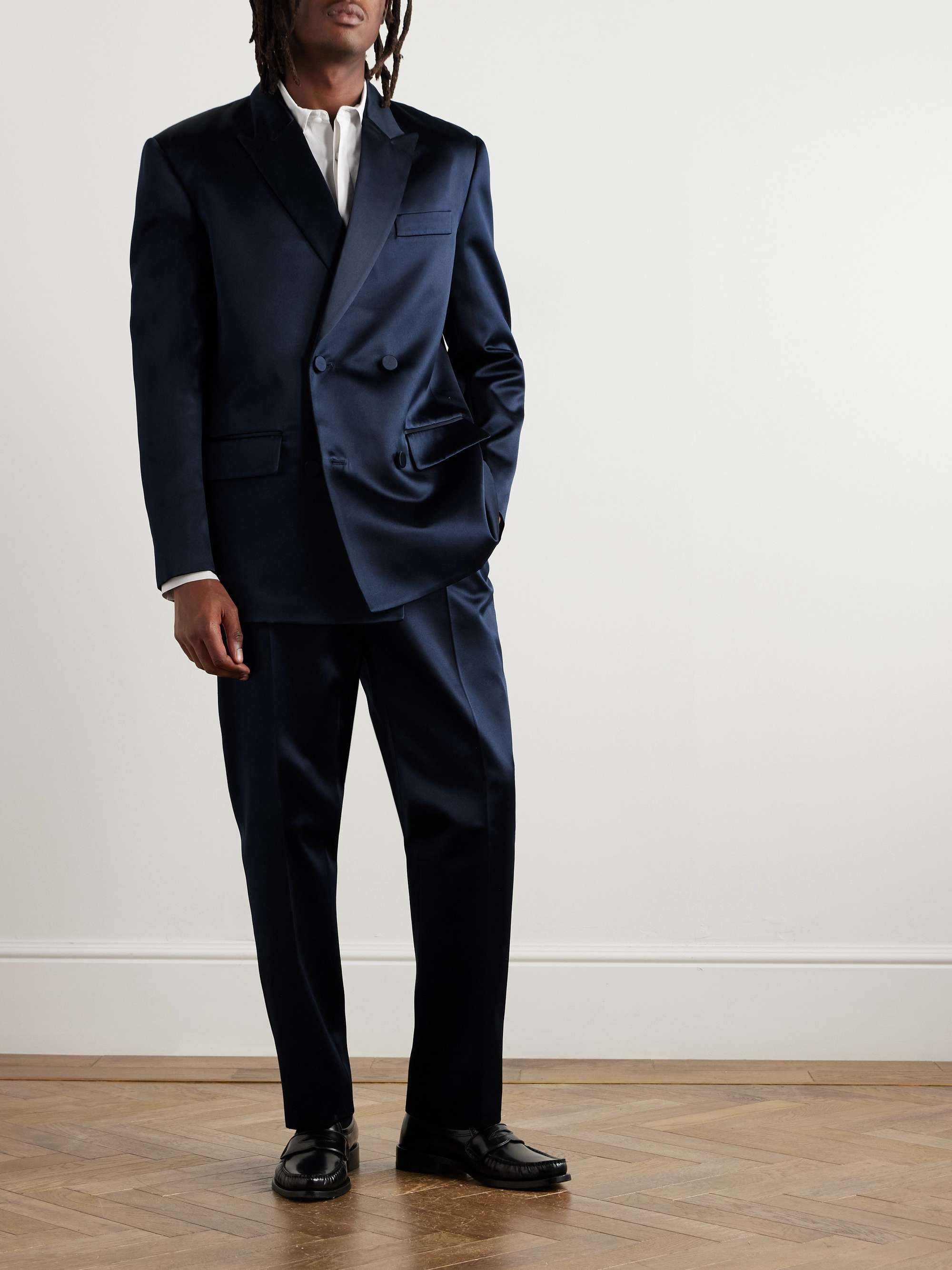 Double-Breasted Silk-Satin Suit Jacket view
