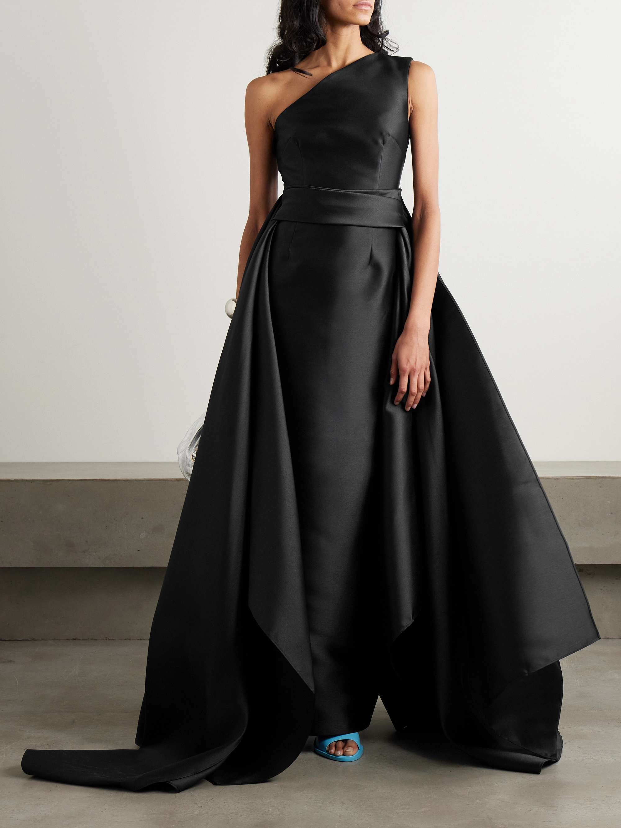 The Charo one-shoulder draped satin-twill gown view
