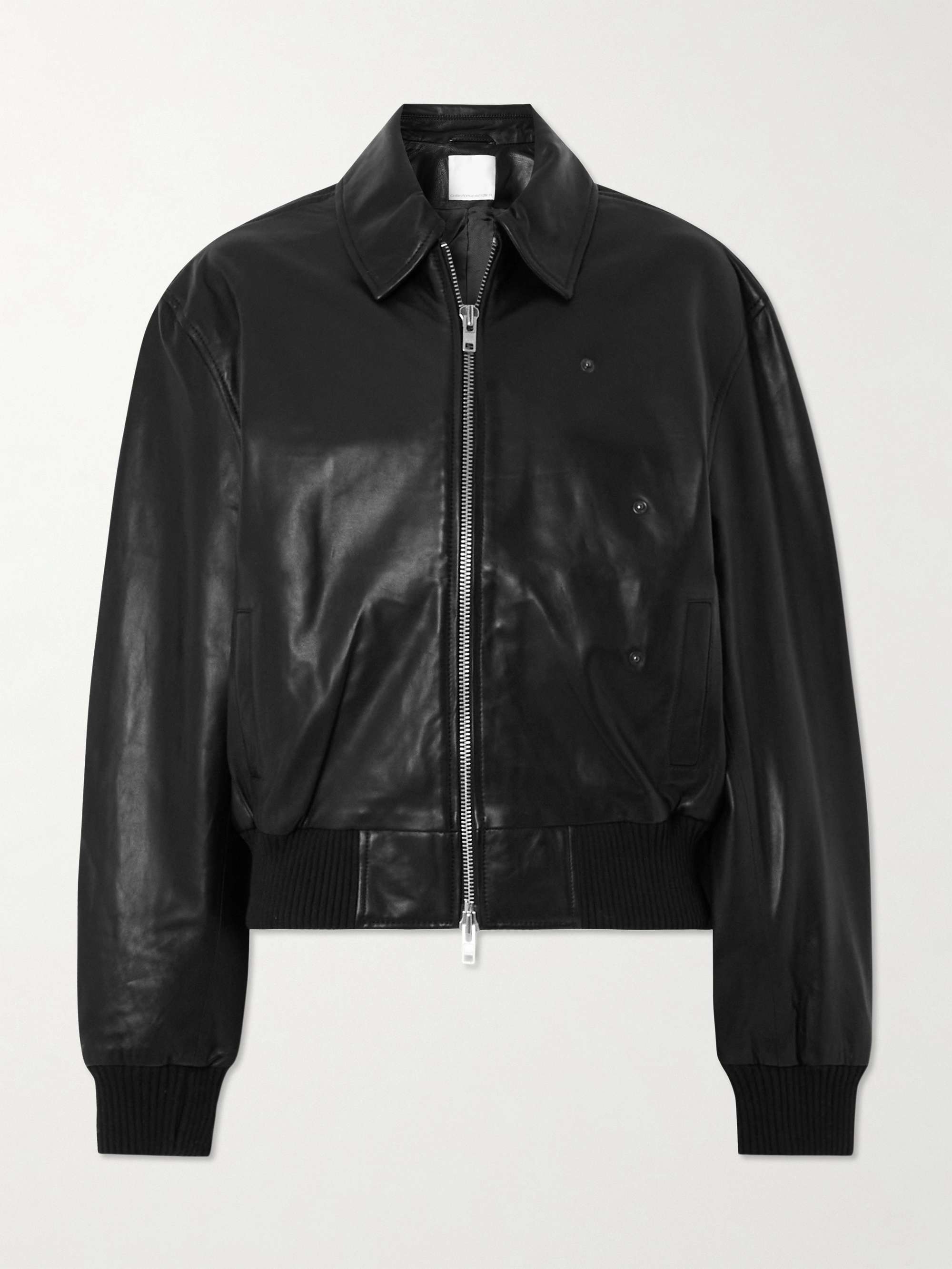 Embellished leather bomber jacket view