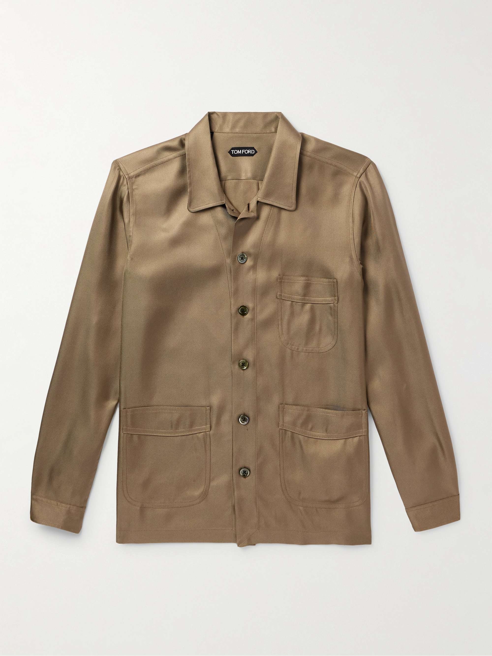 Camp-Collar Silk-Twill Overshirt view