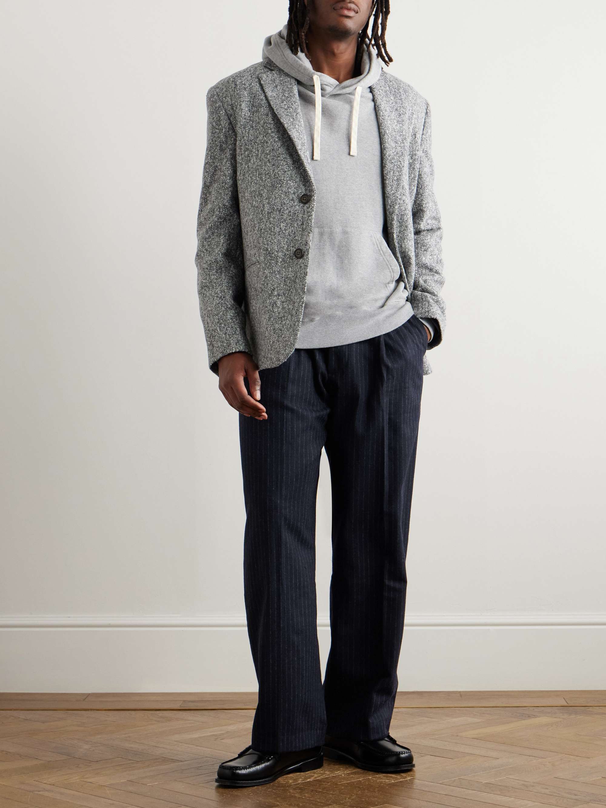 Straight-Leg Pleated Pinstriped Recycled Wool-Blend Trousers view