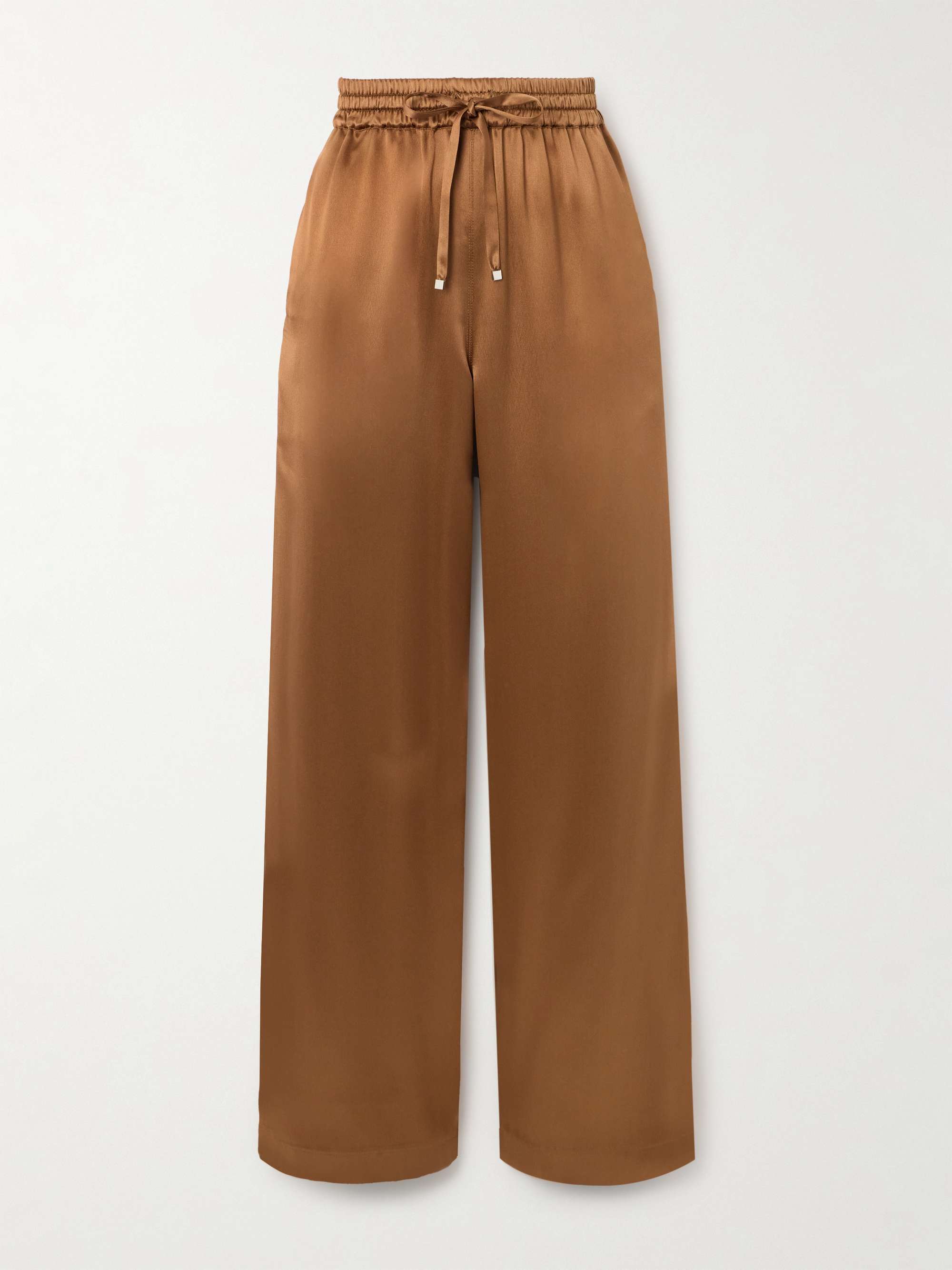 Silk-satin straight-leg pajama pants view