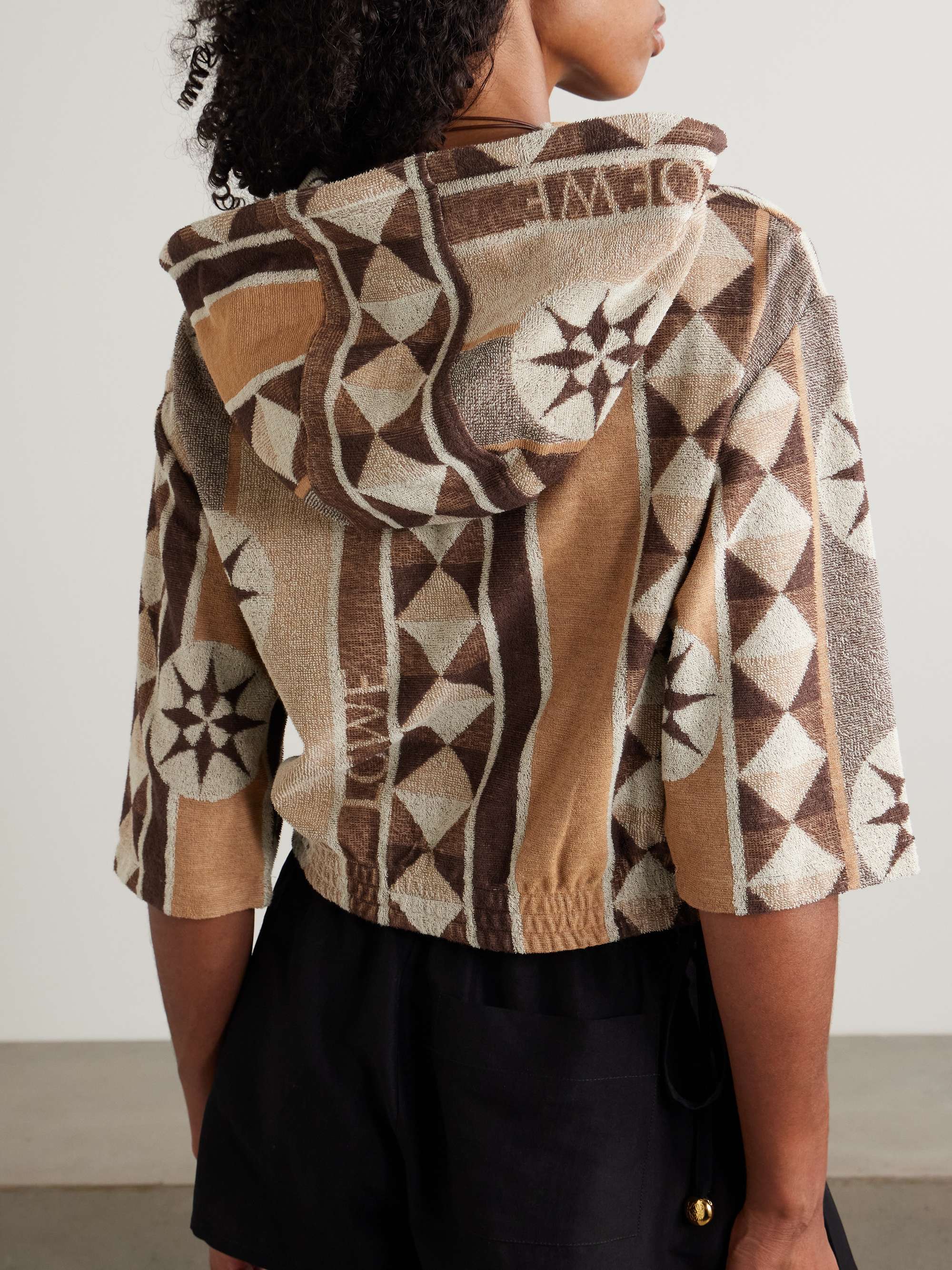 + Paula's Ibiza cropped jacquard-woven cotton-blend terry hoodie view
