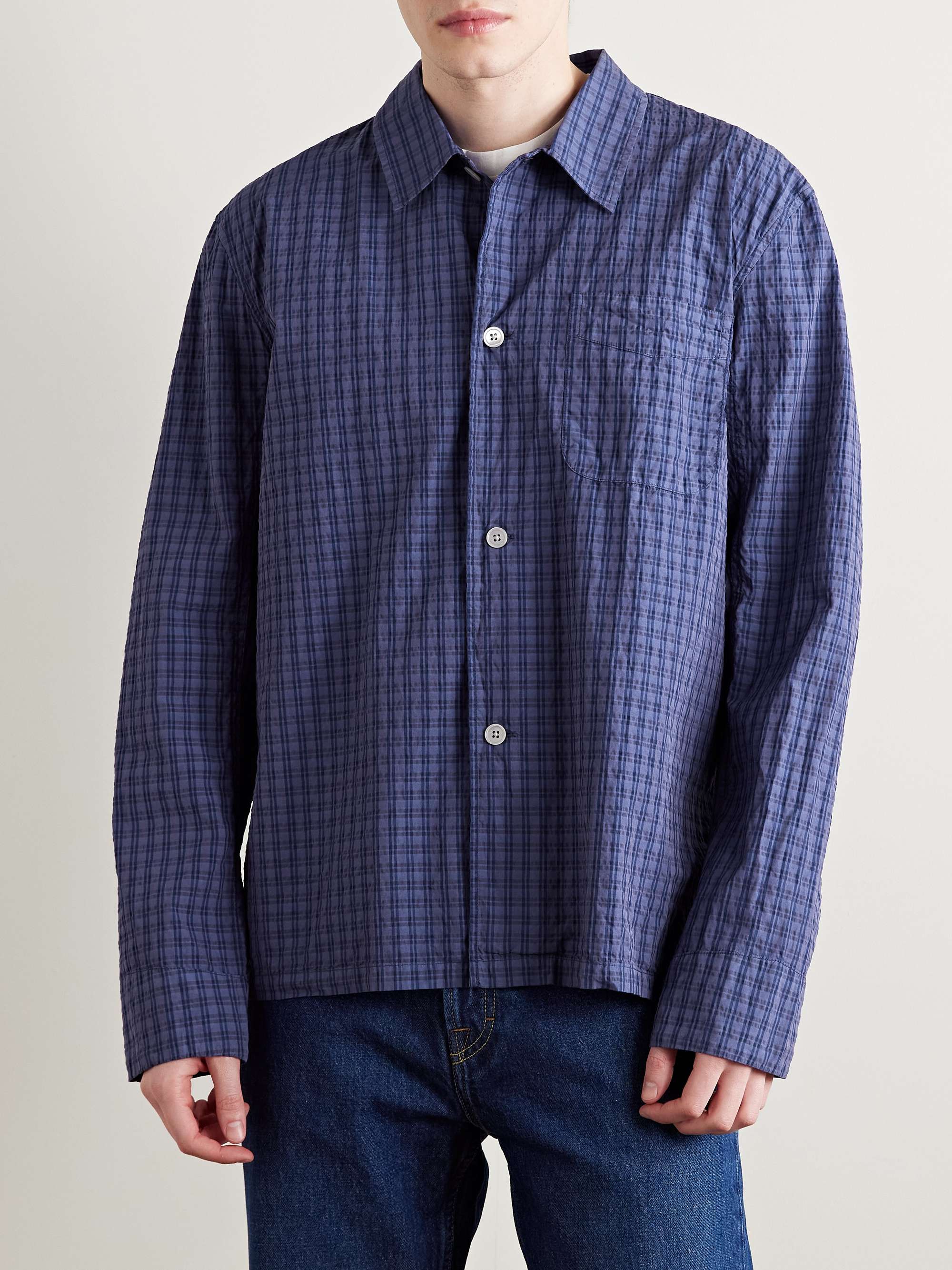 Box Checked Cotton-Blend Seersucker Shirt view
