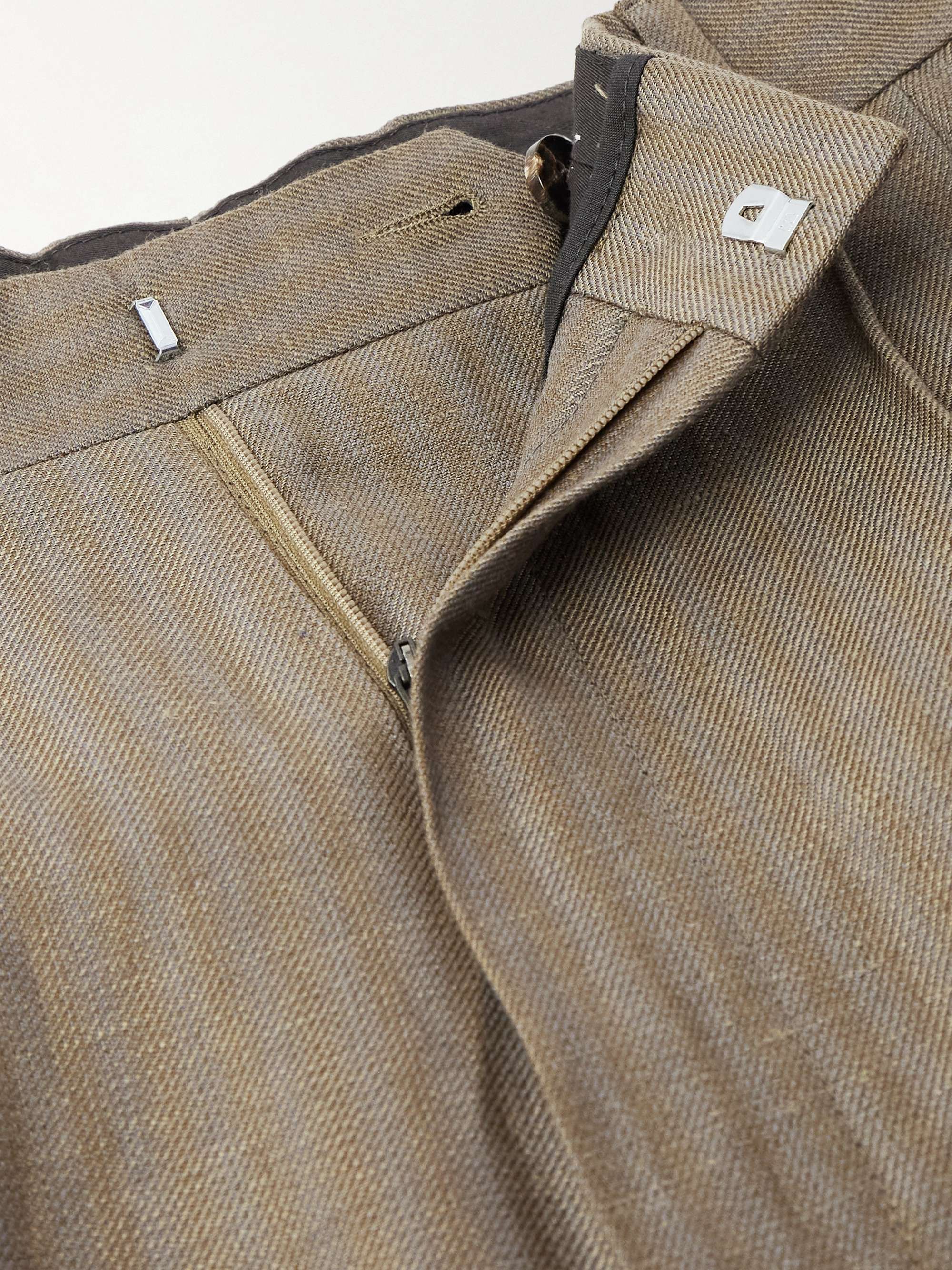 Wide-Leg Pleated Striped Linen and Wool-Blend Twill Trousers view