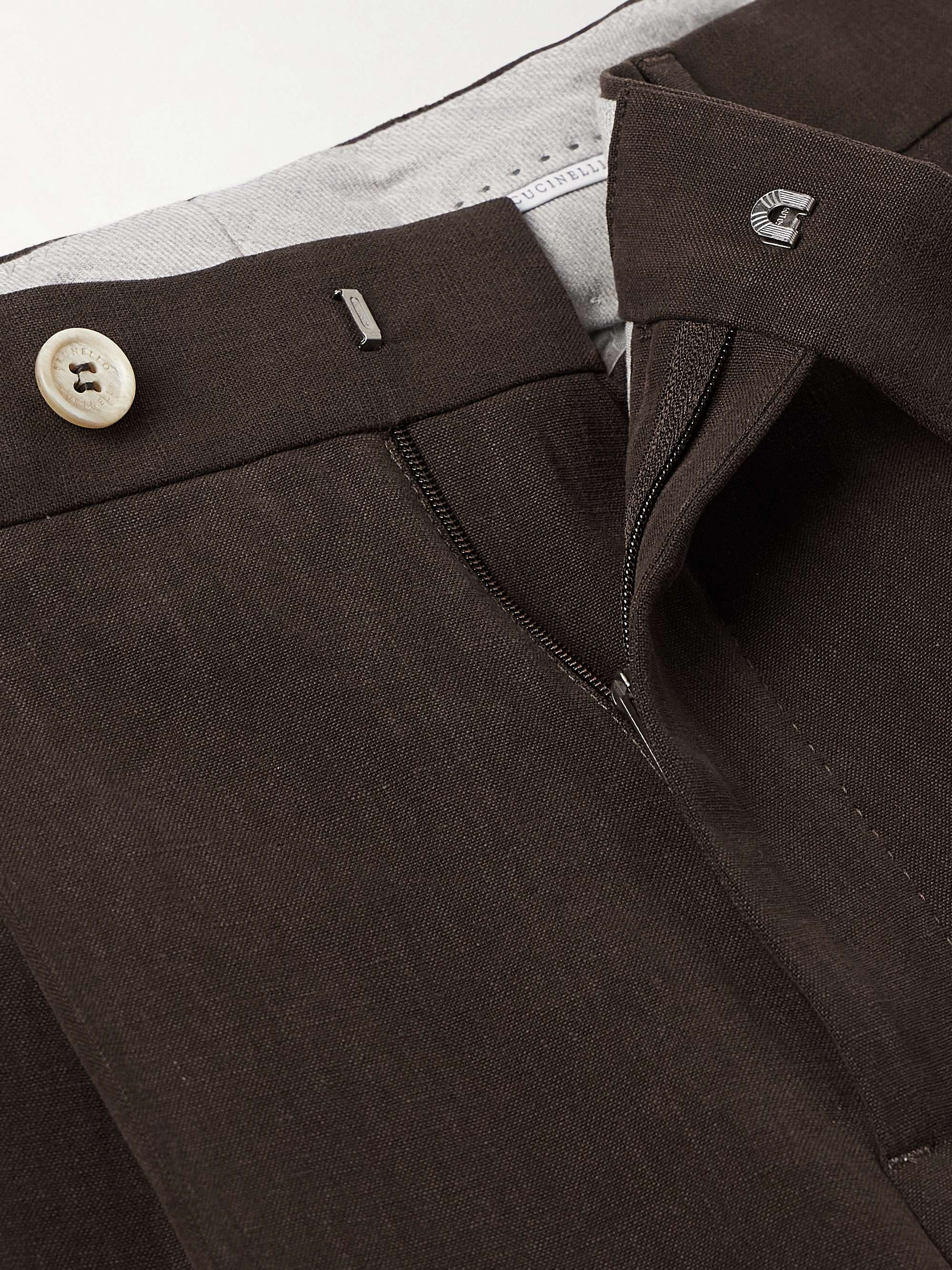 Slim-Fit Pleated Linen Suit Trousers view