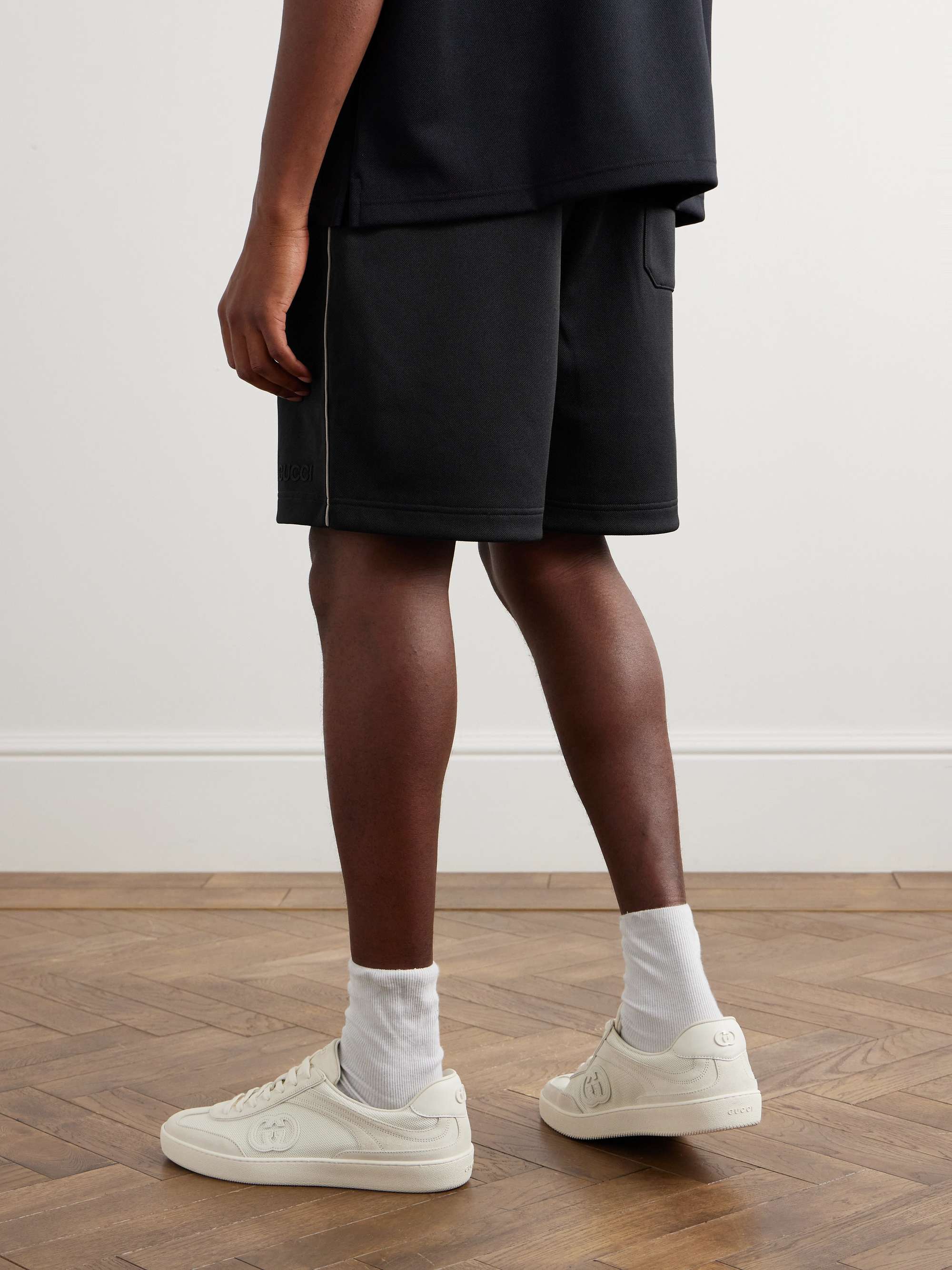 Straight-Leg Logo-Appliquéd Piqué Drawstring Shorts view