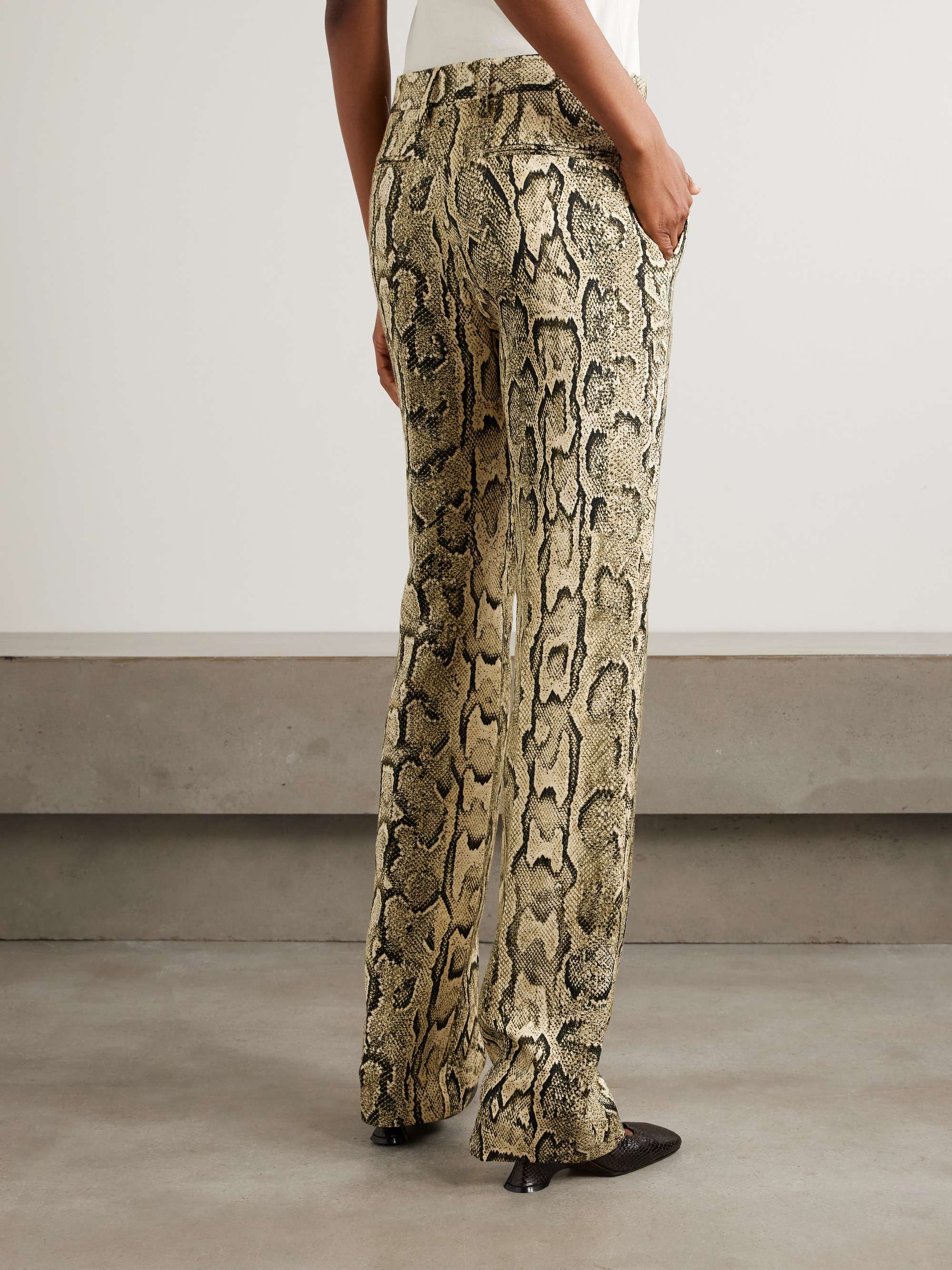 Pleated snake-print jersey straight-leg pants view