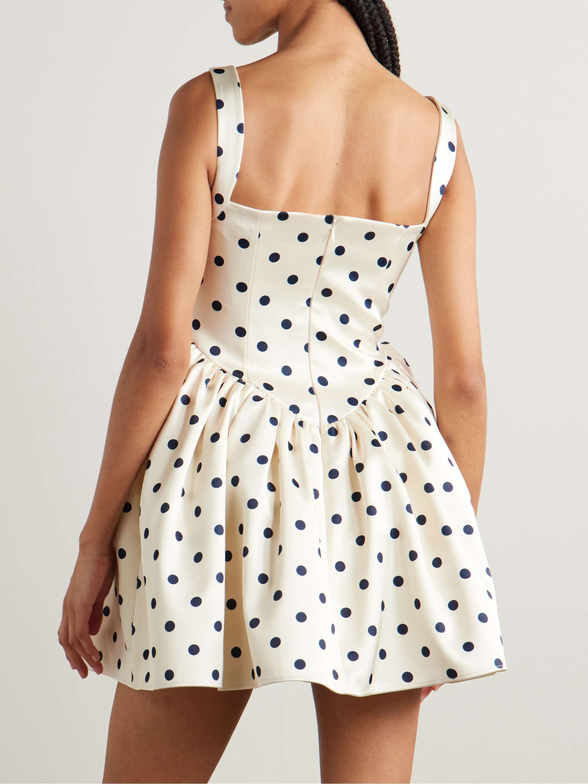 Pleated polka-dot duchesse-satin mini dress view
