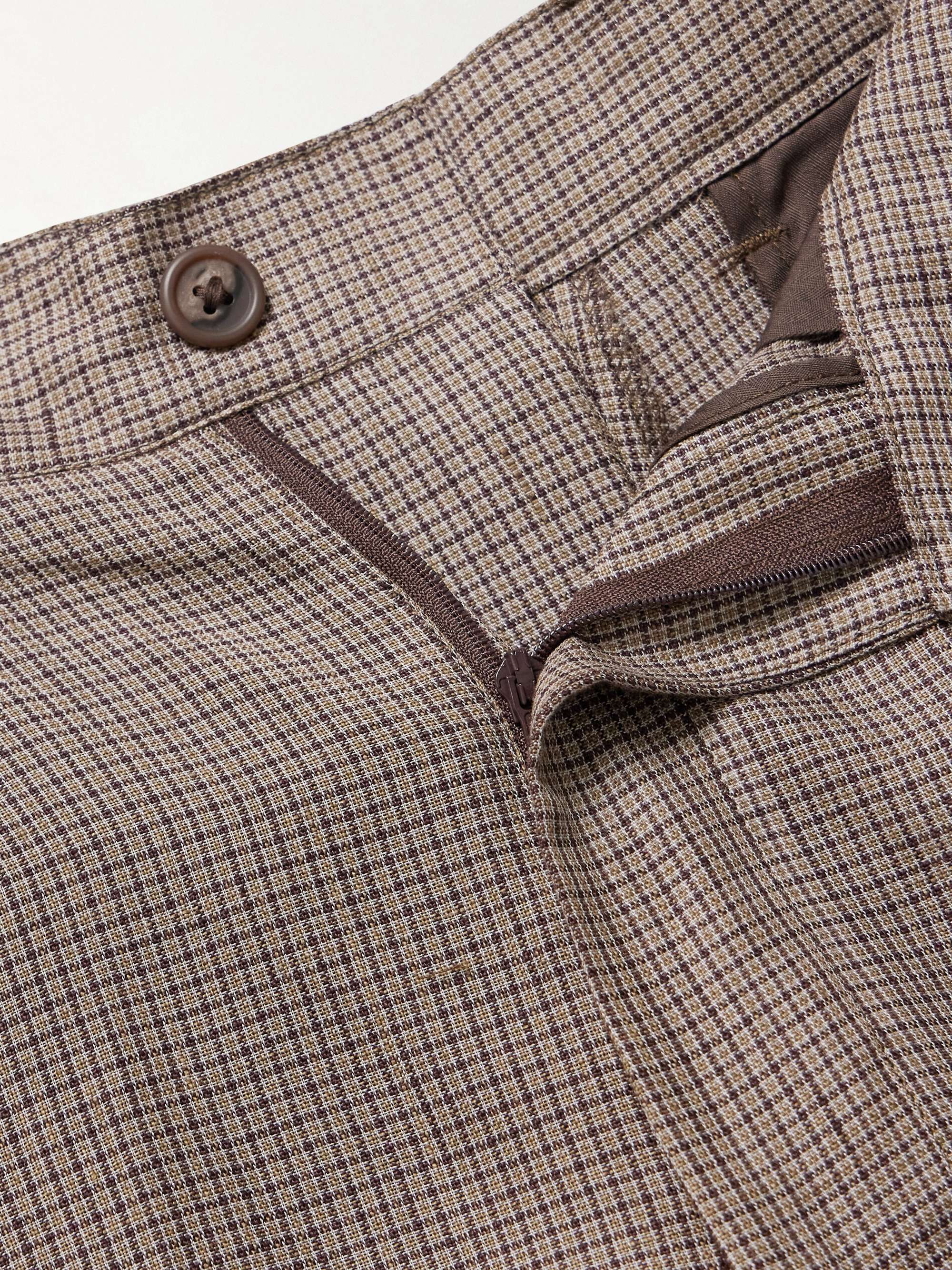 Straight-Leg Pleated Checked Linen and Cotton-Blend Trousers view