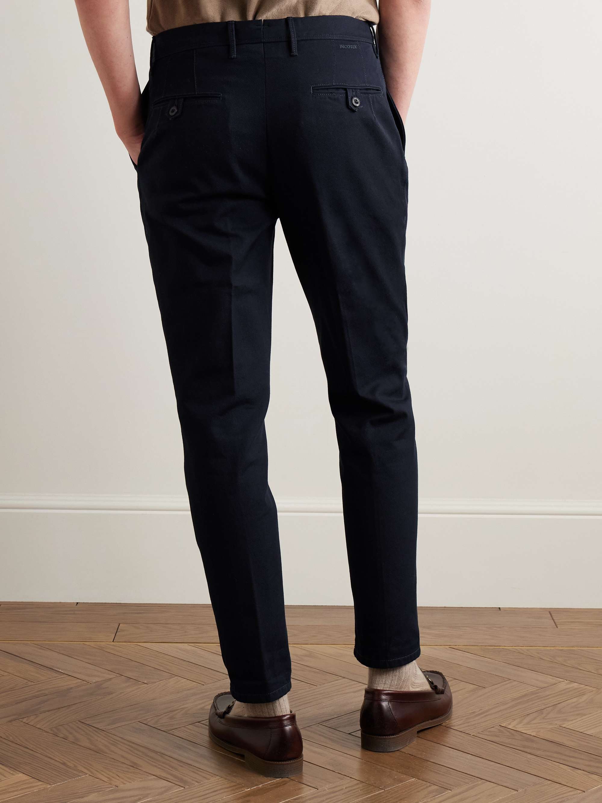 Slim-Fit Pleated Cotton-Twill Trousers view