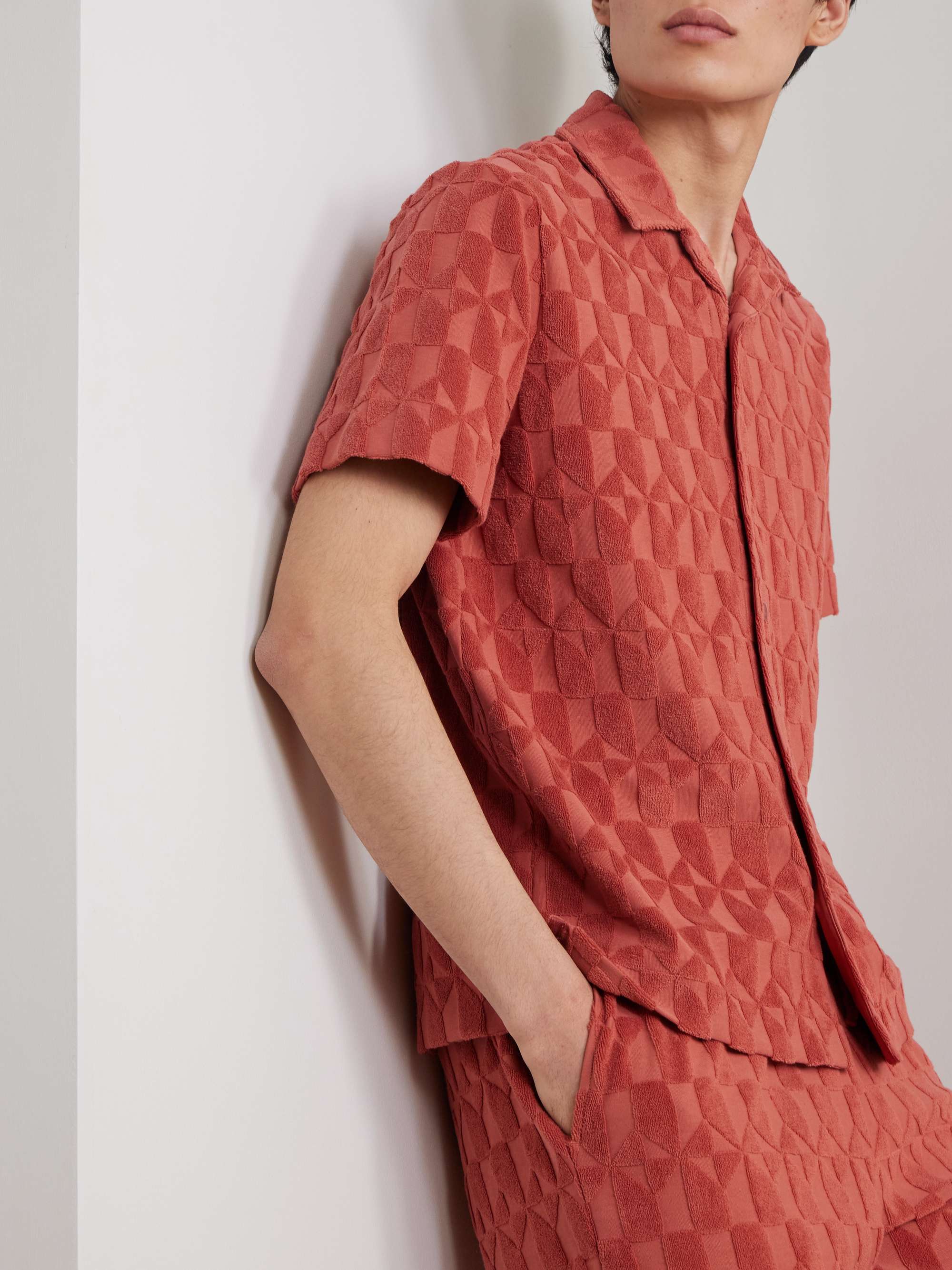 Camp-Collar Organic Cotton-Terry Jacquard Shirt view