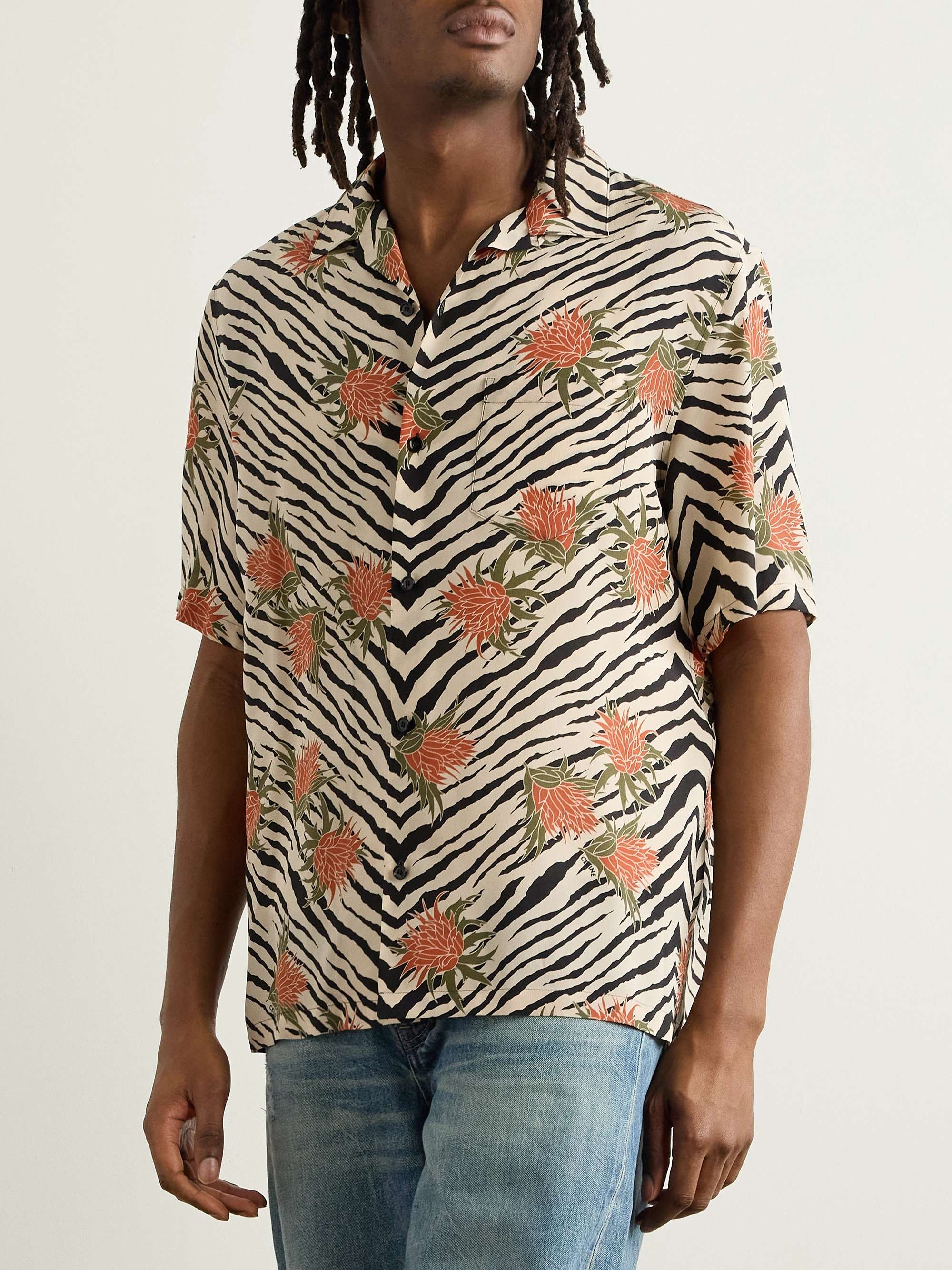 Camp-Collar Printed Silk Crepe de Chine Shirt view