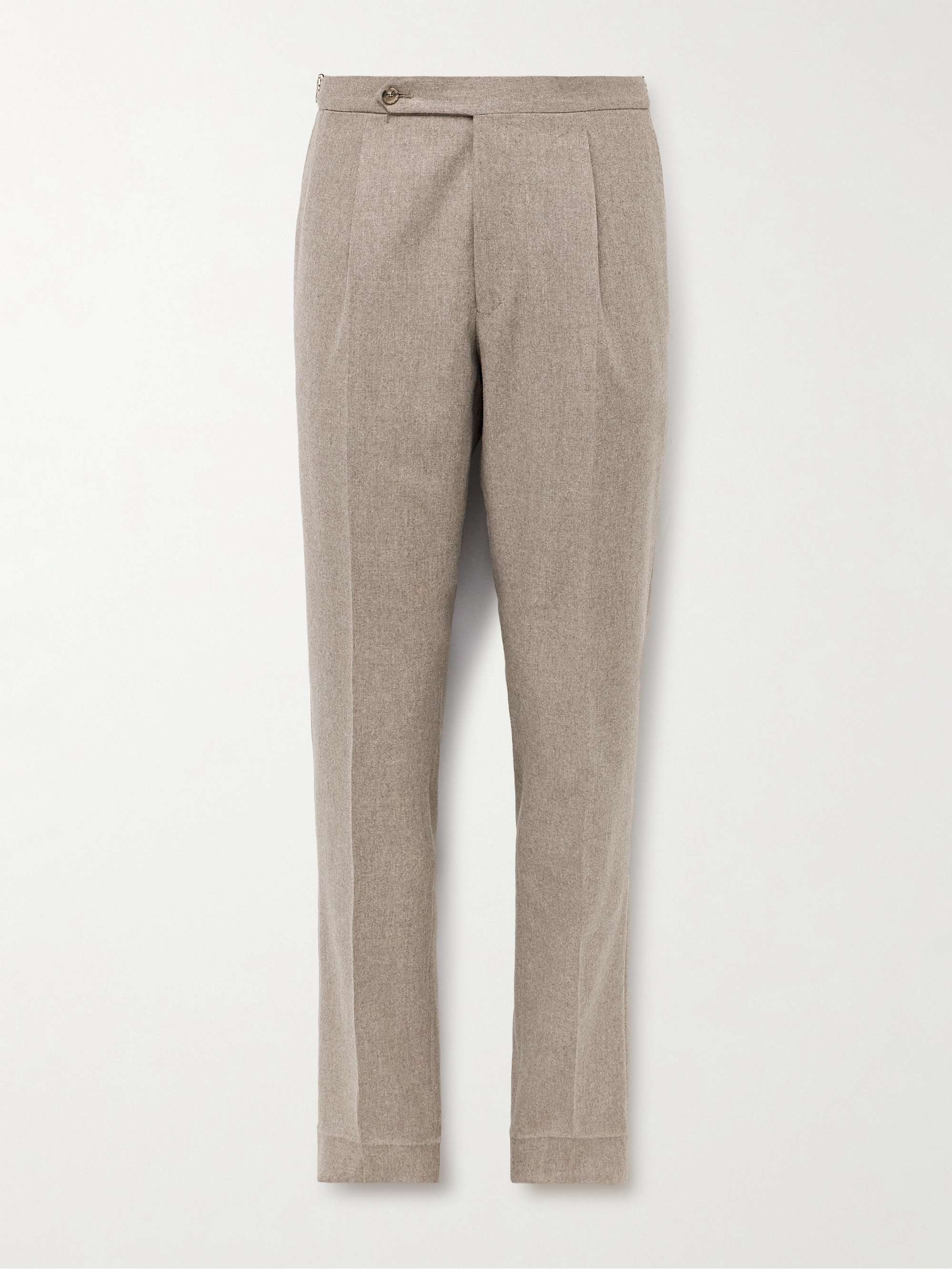 Slim-Fit Pleated Wool-Blend Flannel Suit Trousers view