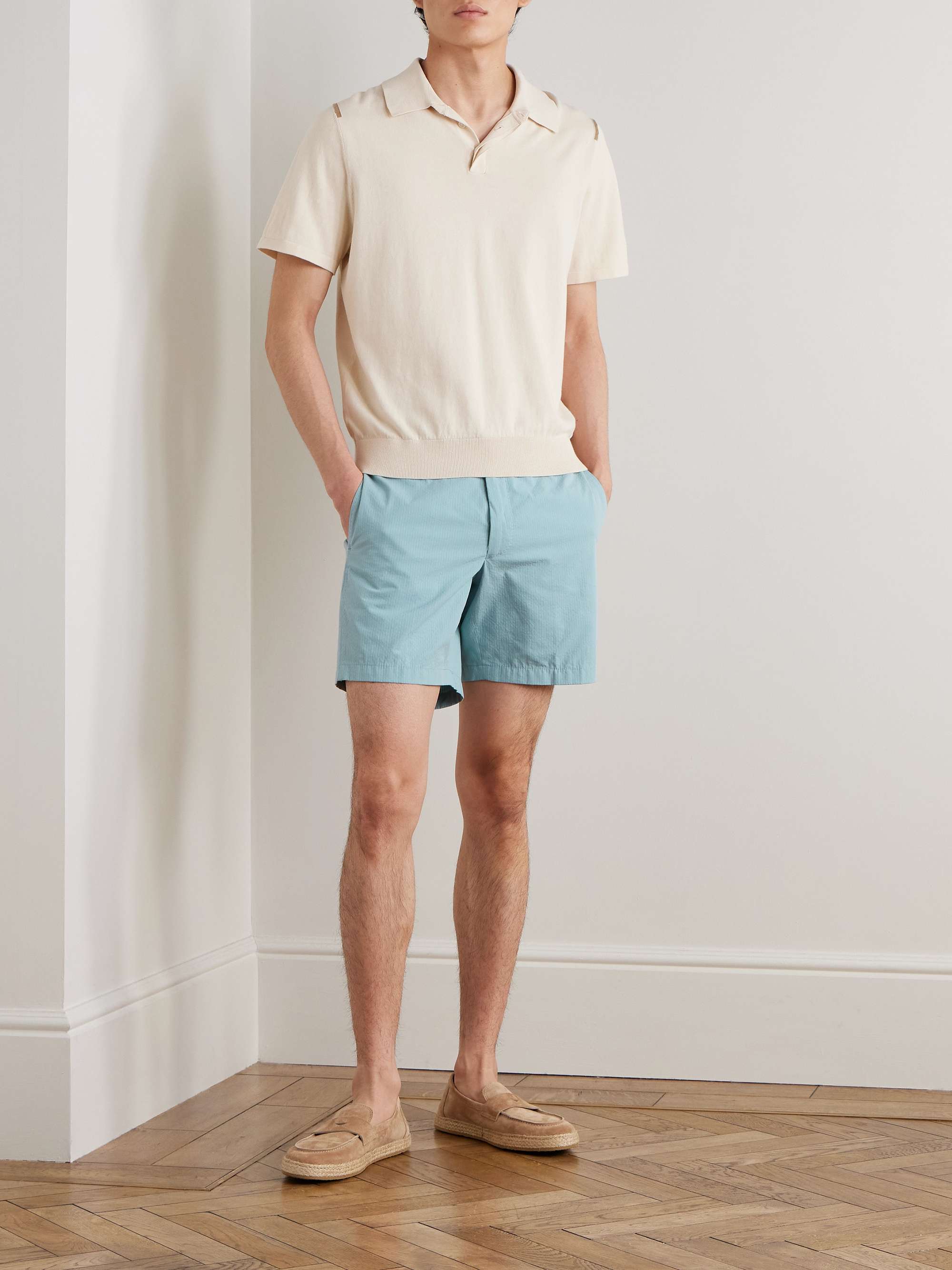 Slim-Fit Striped Cotton-Seersucker Shorts view