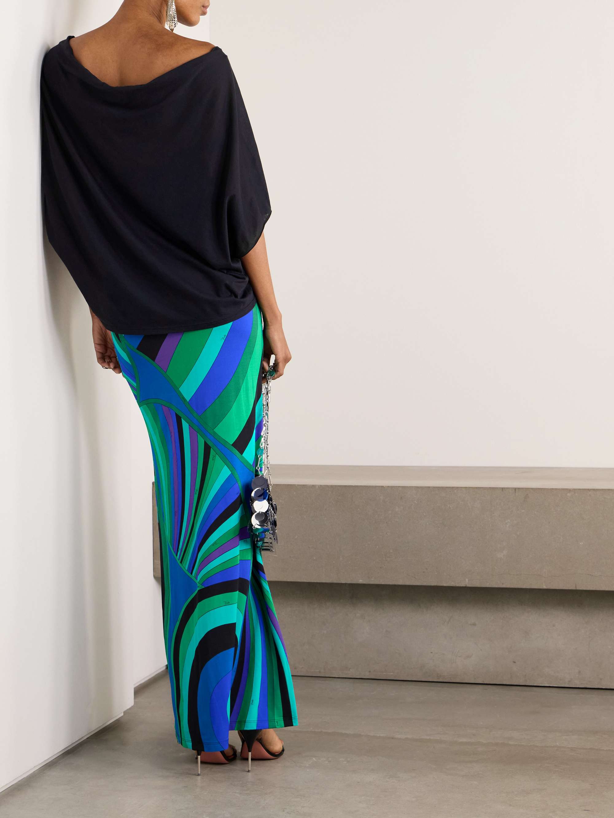Layered cotton and silk-blend and printed jersey maxi dress view