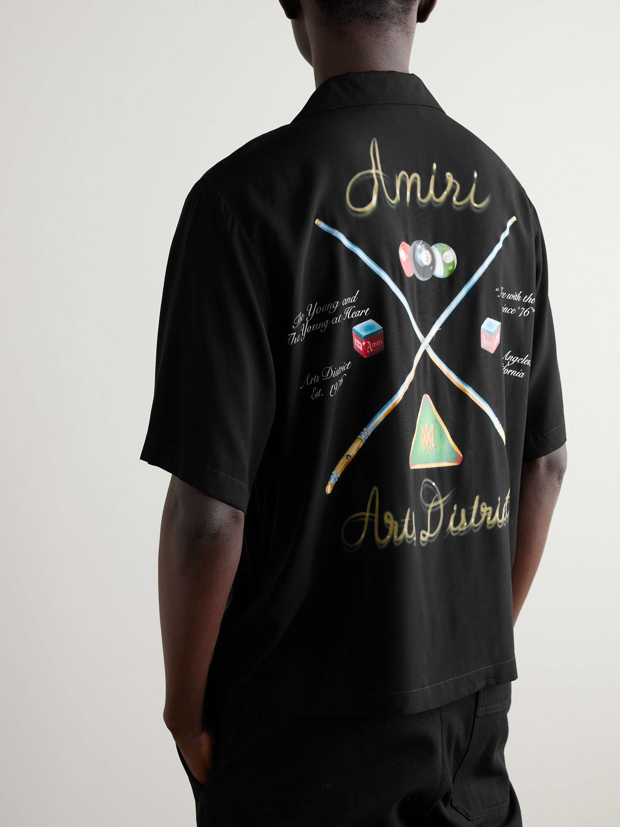 Pool Cue Convertible-Collar Logo-Print Matte-Satin Shirt view