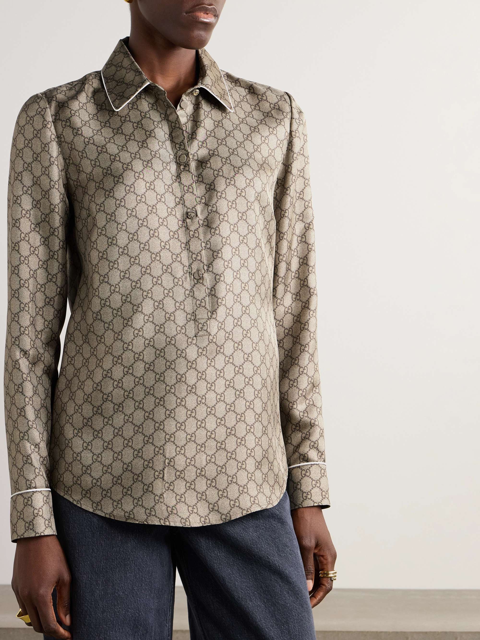 Monogram-print silk-satin shirt view