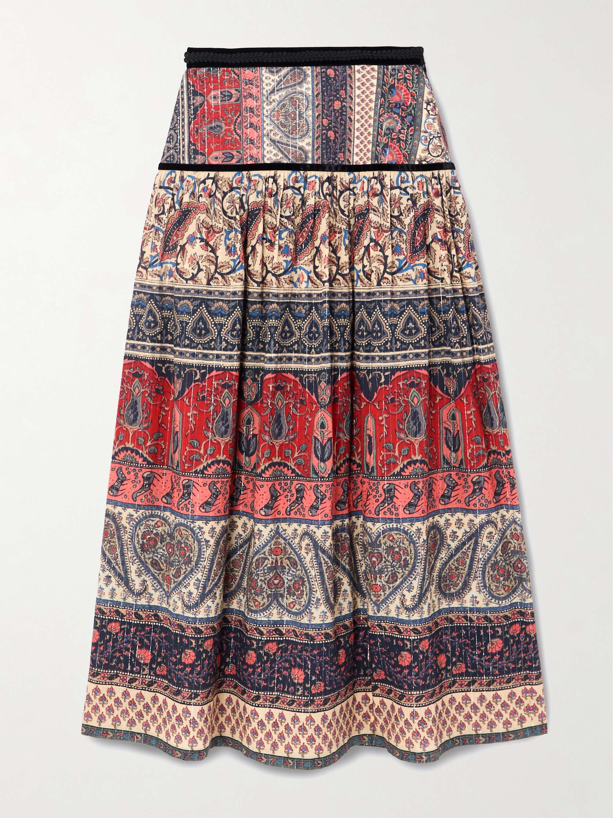 Printed metallic cotton-blend midi skirt view