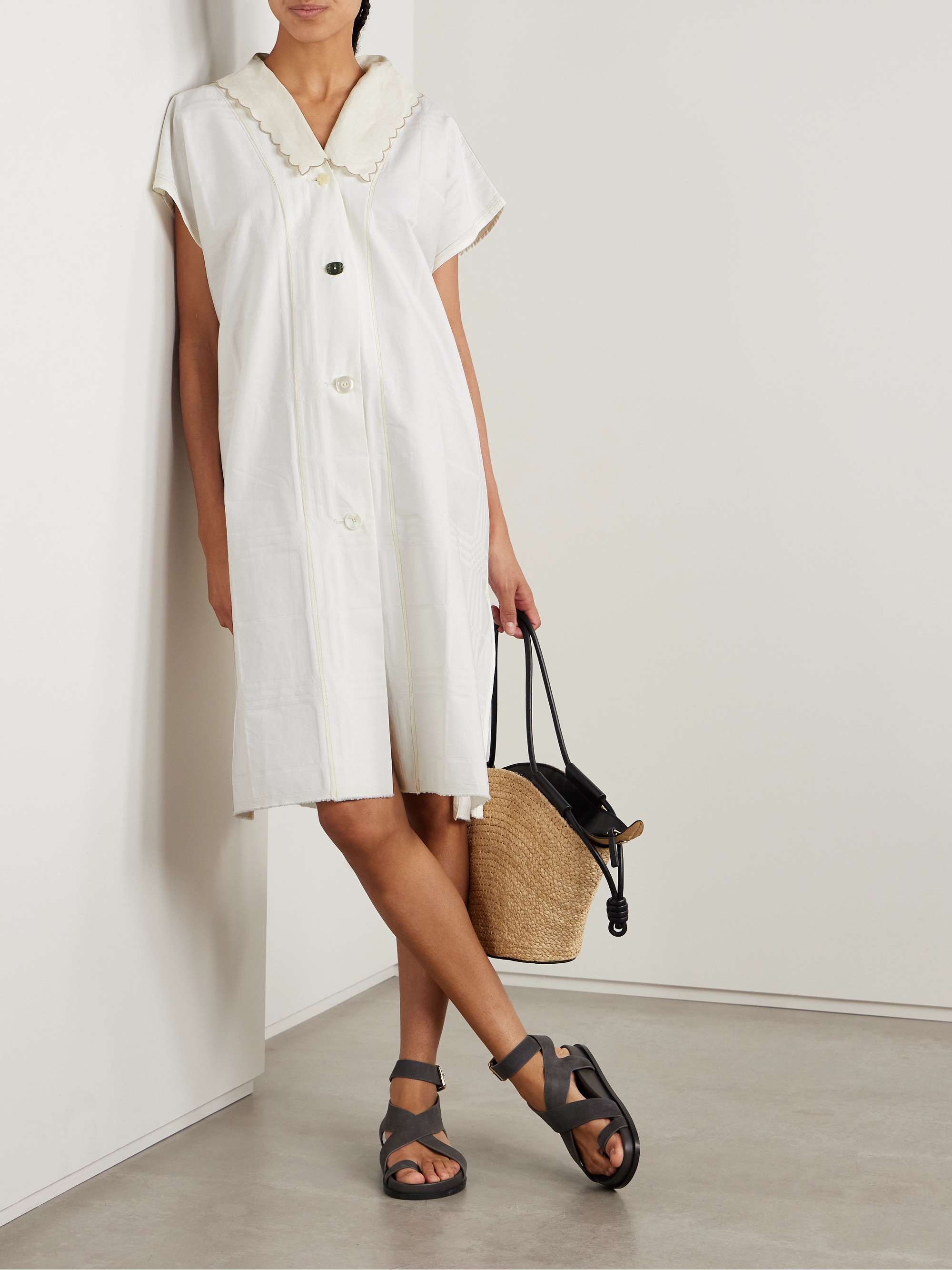 Lace-trimmed cotton Oxford and twill midi shirt dress view