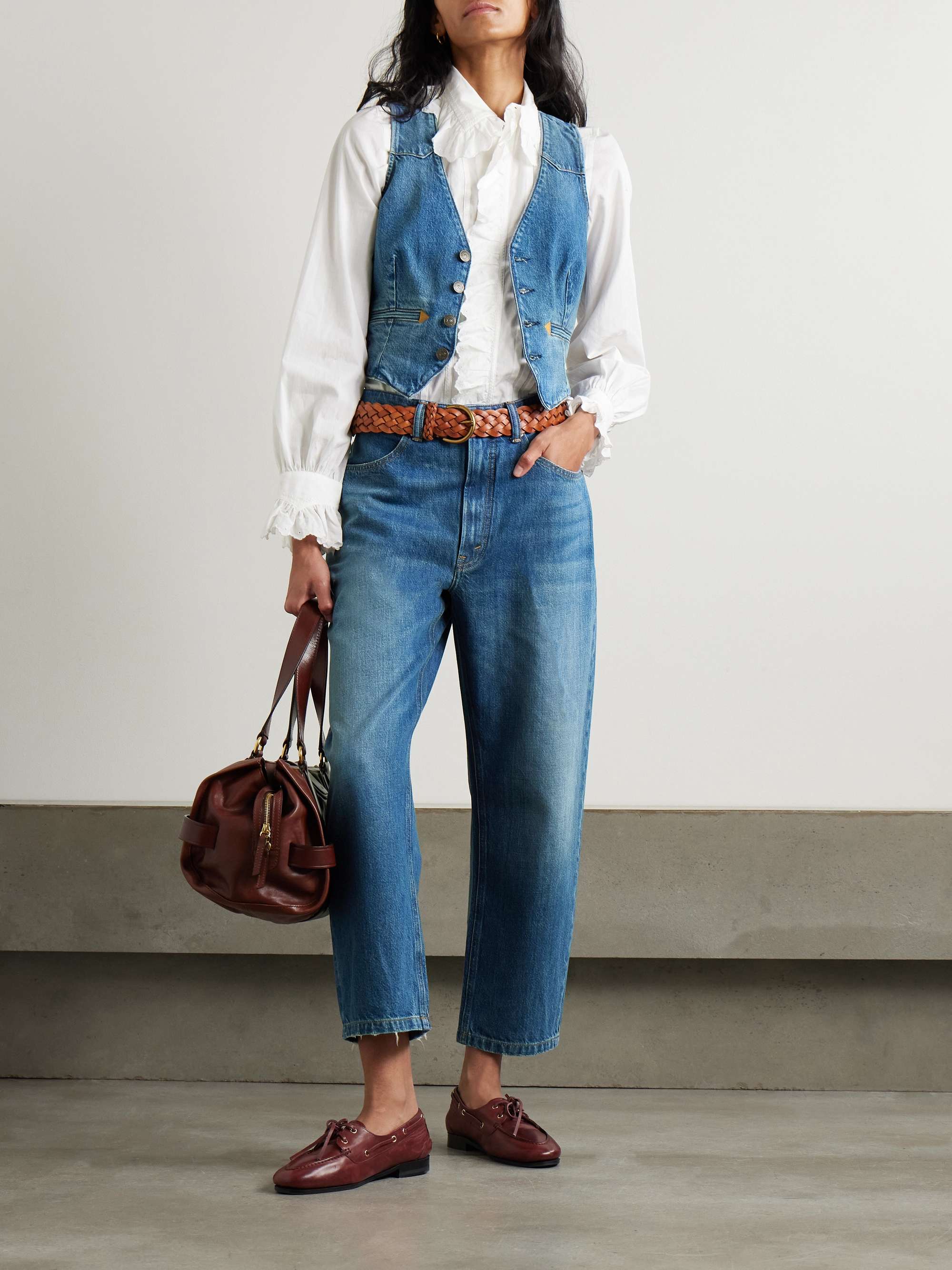 Embroidered denim vest view