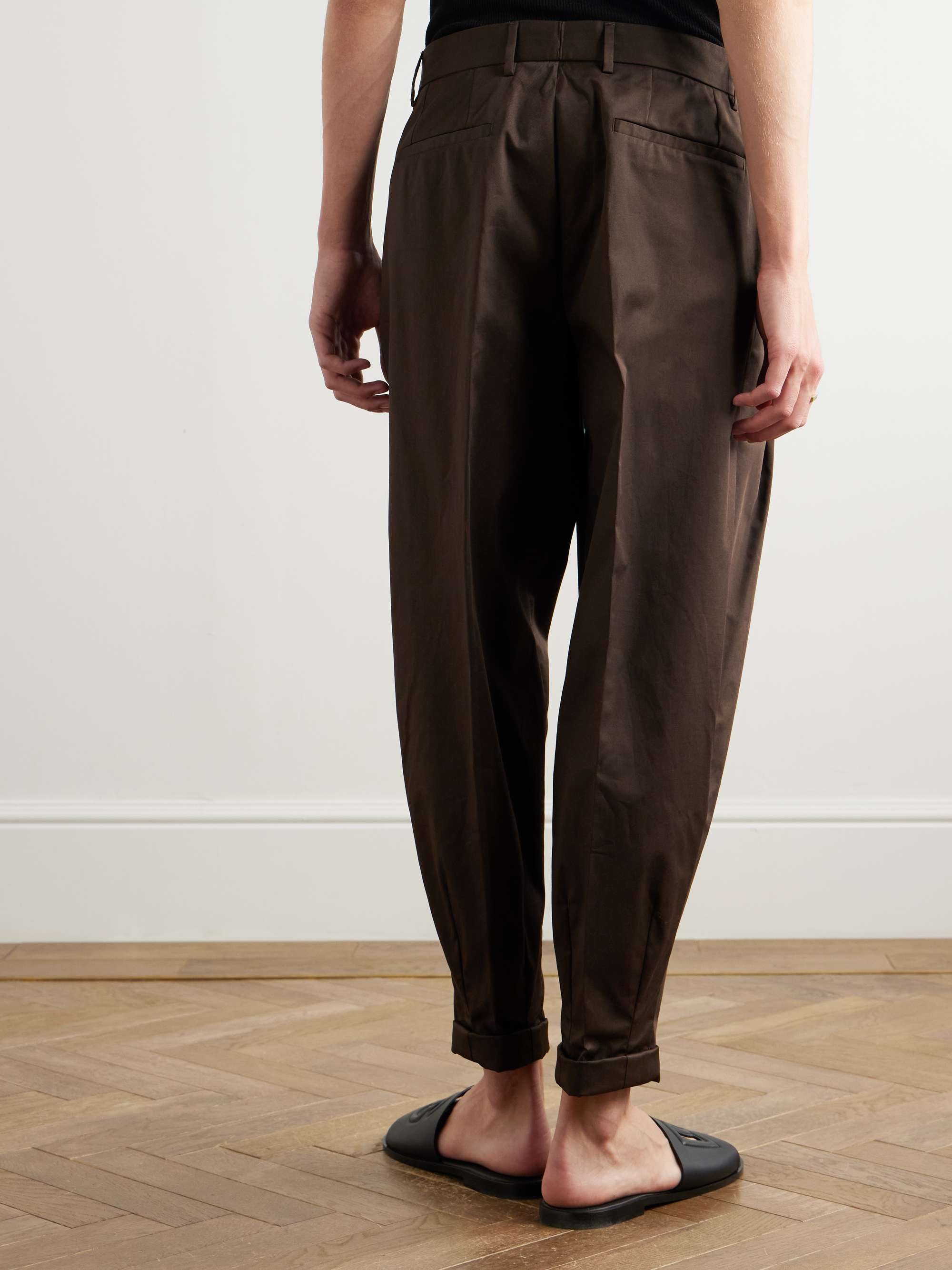 Tapered Pleated Cotton-Blend Gabardine Trousers view