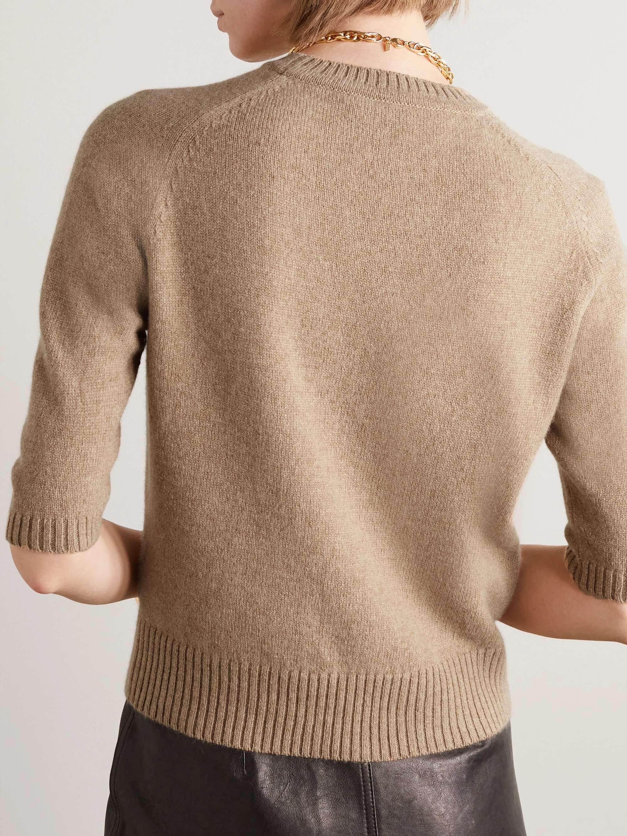 Horsebit-detailed leather-trimmed cashmere sweater view