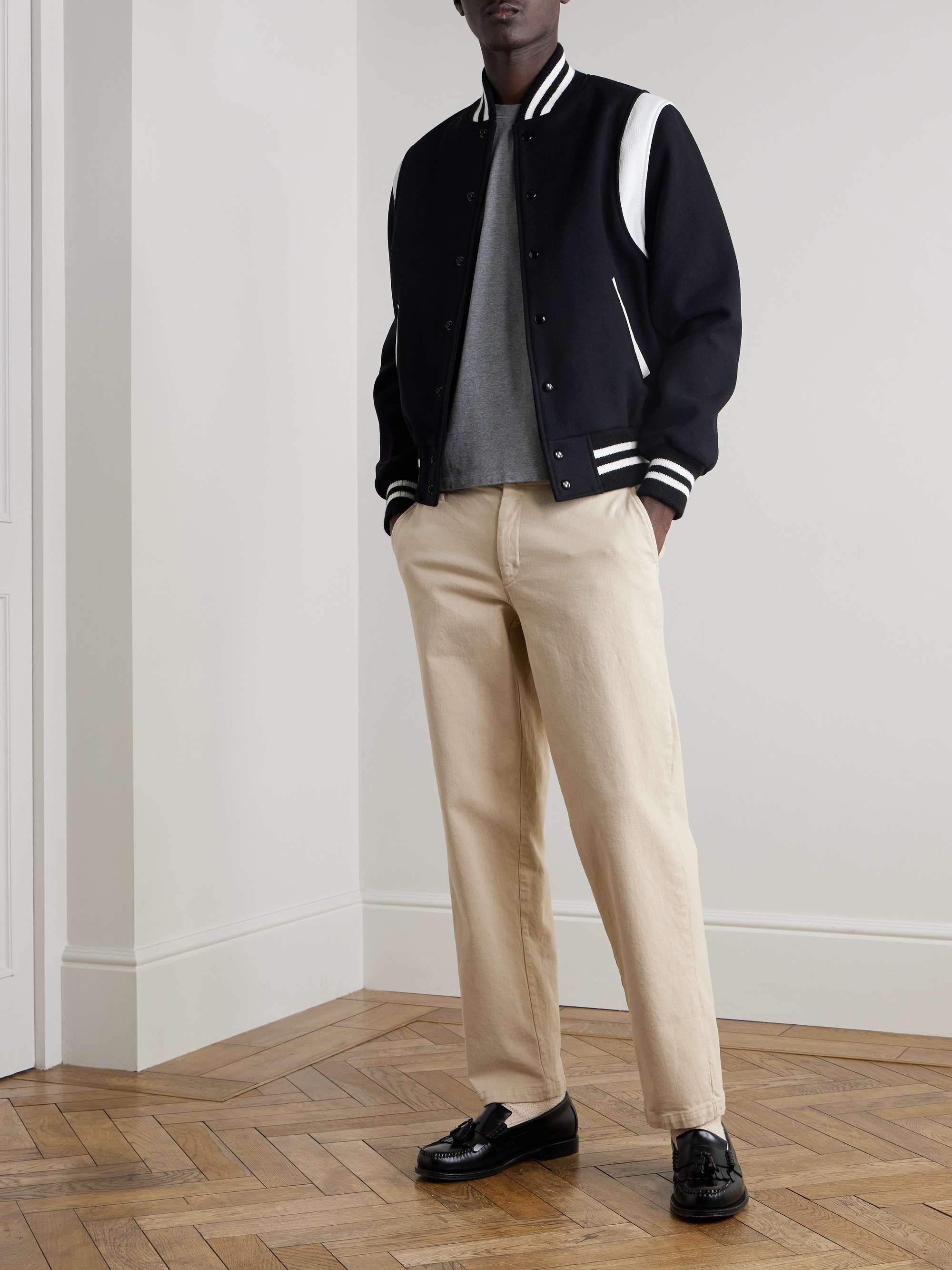 The Hayes Leather-Panelled Wool-Blend Varsity Jacket view